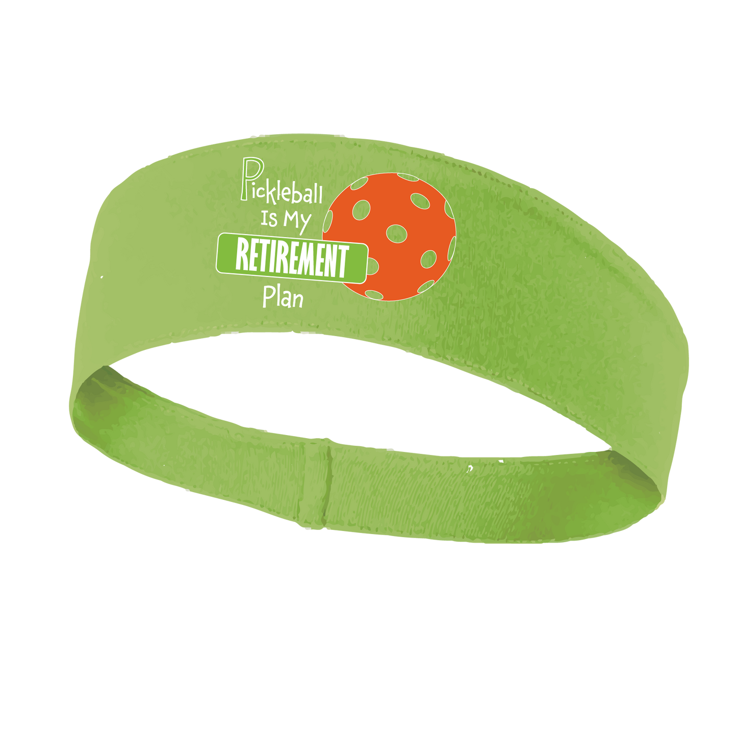 Pickleball Headband Design: Pickleball Retirement  This fun, pickleball designed, moisture-wicking headband narrows in the back to fit more securely. Single-needle top-stitched edging. These headbands come in a variety of colors. Truly shows your love for the sport of pickleball!!