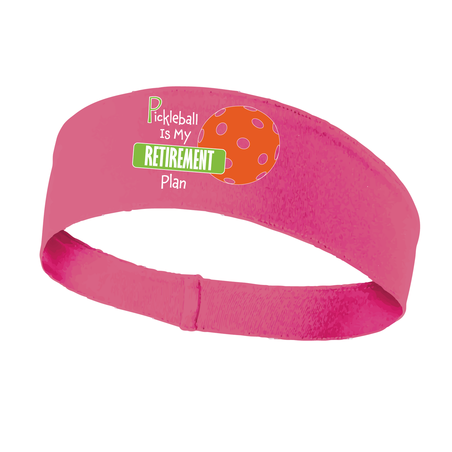 Pickleball Headband Design: Pickleball Retirement  This fun, pickleball designed, moisture-wicking headband narrows in the back to fit more securely. Single-needle top-stitched edging. These headbands come in a variety of colors. Truly shows your love for the sport of pickleball!!