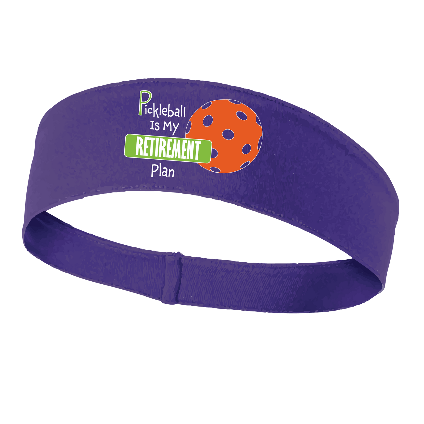 Pickleball Headband Design: Pickleball Retirement  This fun, pickleball designed, moisture-wicking headband narrows in the back to fit more securely. Single-needle top-stitched edging. These headbands come in a variety of colors. Truly shows your love for the sport of pickleball!!