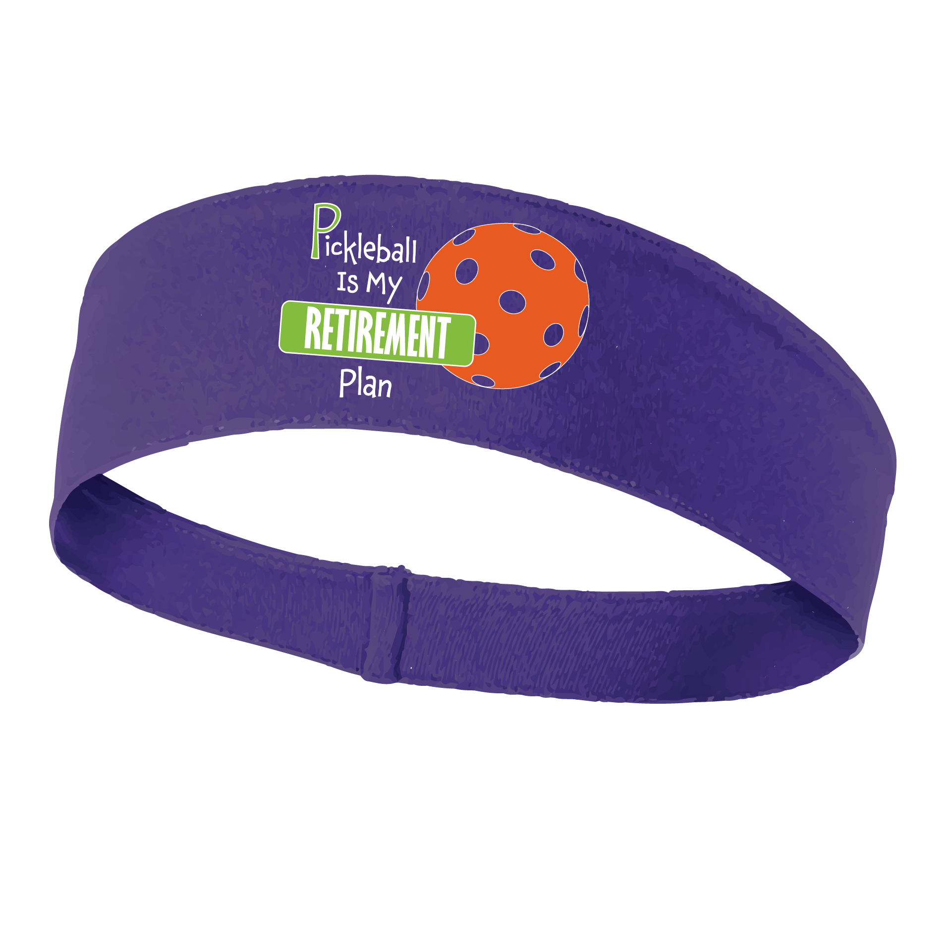 Pickleball Headband Design: Pickleball Retirement  This fun, pickleball designed, moisture-wicking headband narrows in the back to fit more securely. Single-needle top-stitched edging. These headbands come in a variety of colors. Truly shows your love for the sport of pickleball!!