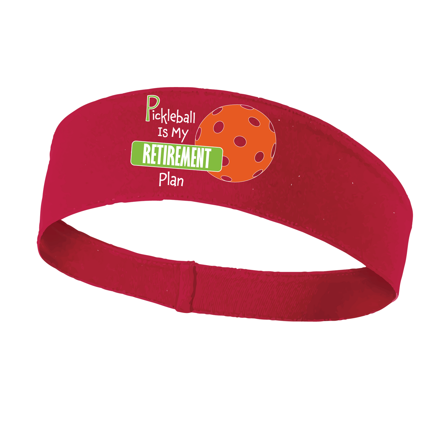 Pickleball Headband Design: Pickleball Retirement  This fun, pickleball designed, moisture-wicking headband narrows in the back to fit more securely. Single-needle top-stitched edging. These headbands come in a variety of colors. Truly shows your love for the sport of pickleball!!