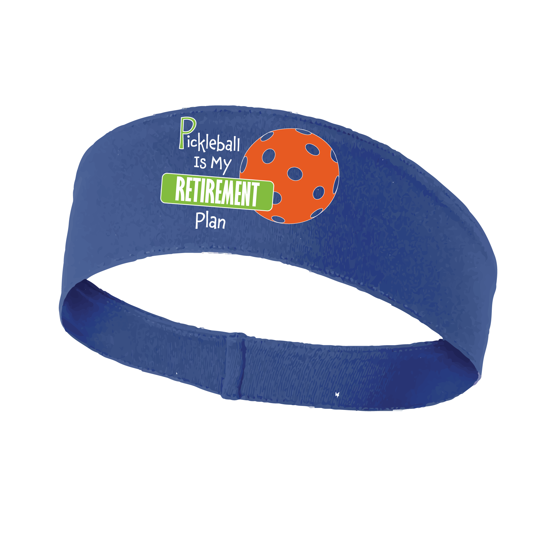 Pickleball Headband Design: Pickleball Retirement  This fun, pickleball designed, moisture-wicking headband narrows in the back to fit more securely. Single-needle top-stitched edging. These headbands come in a variety of colors. Truly shows your love for the sport of pickleball!!