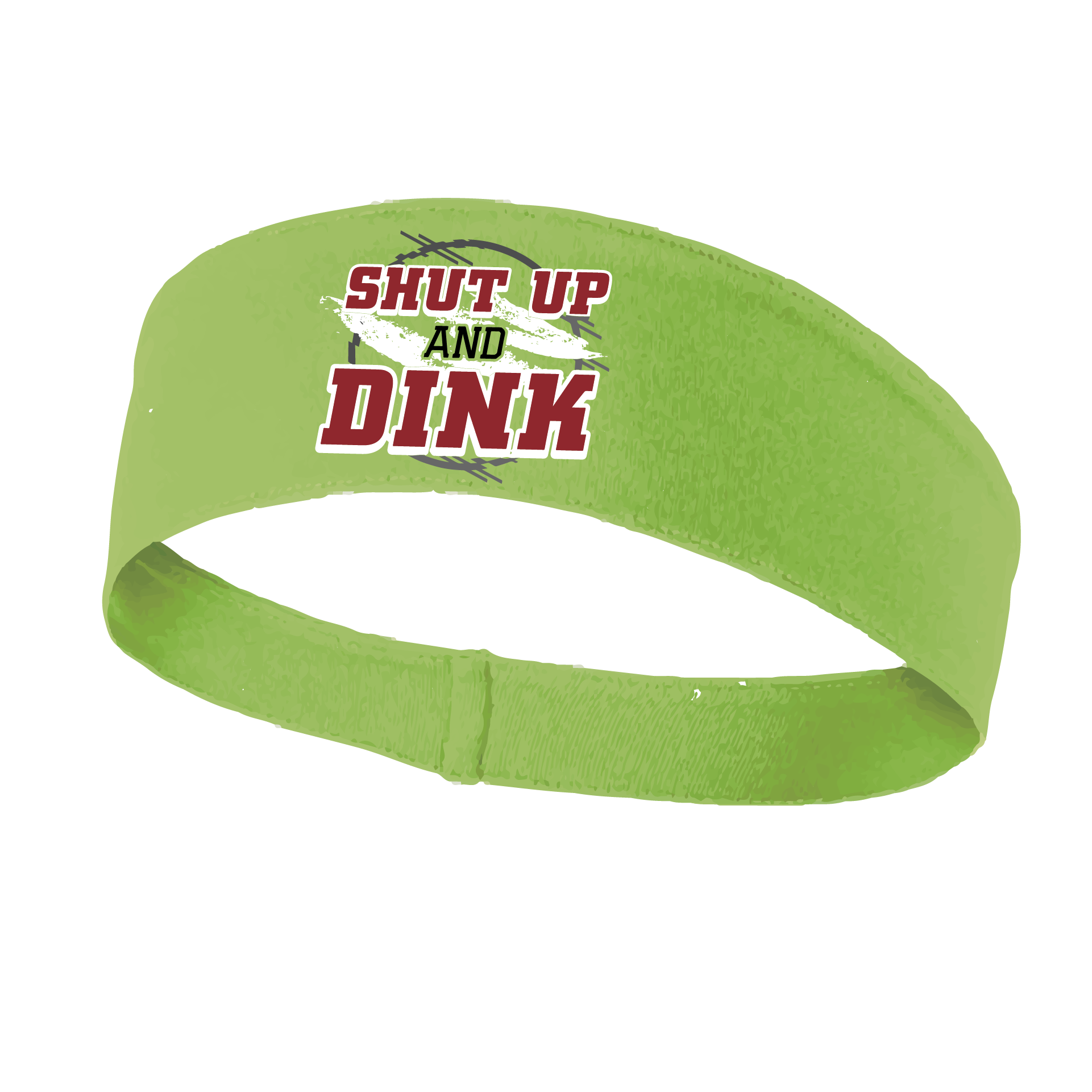 Pickleball Headband Design: Shut Up and Dink  This fun, pickleball designed, moisture-wicking headband narrows in the back to fit more securely. Single-needle top-stitched edging. These headbands come in a variety of colors. Truly shows your love for the sport of pickleball!!