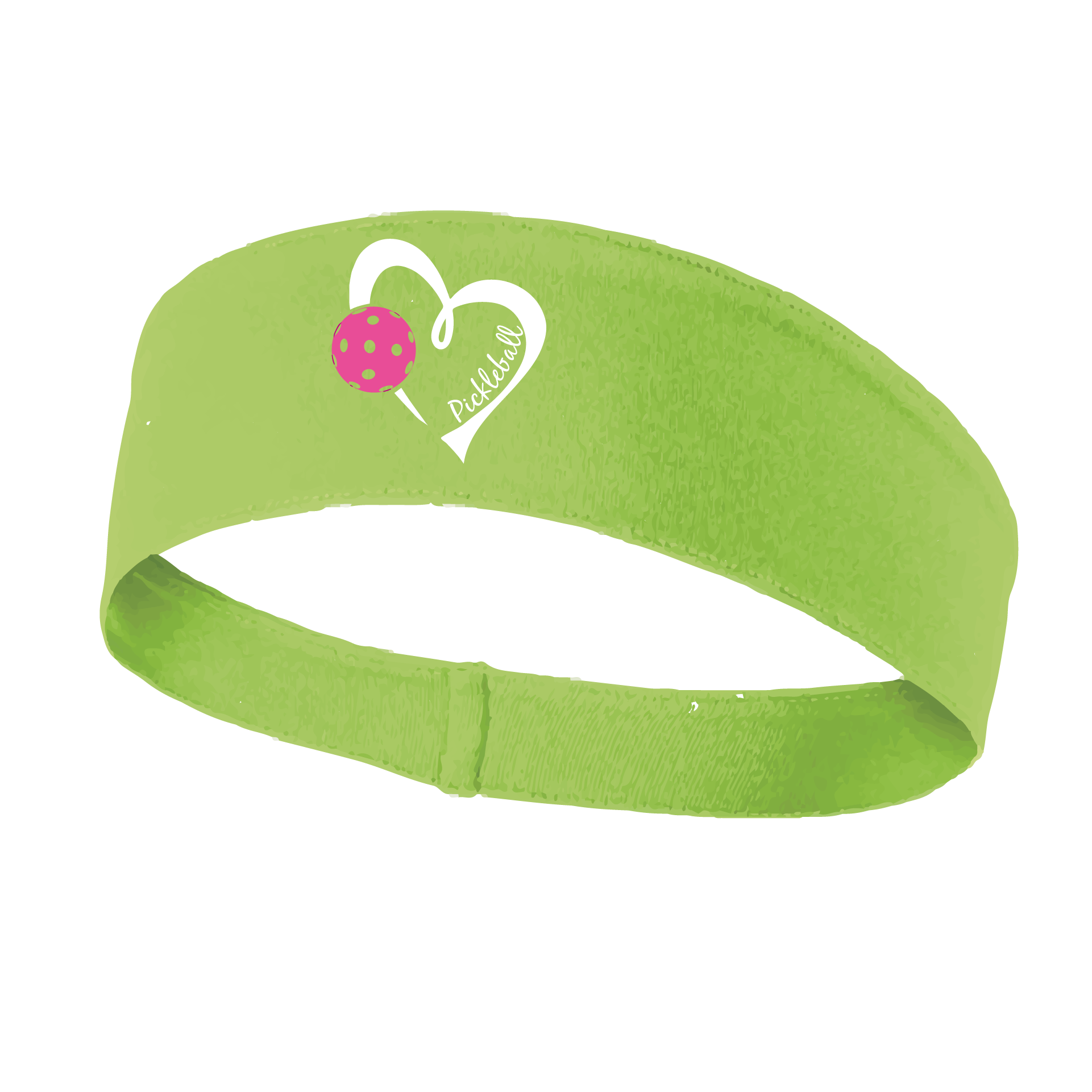 Pickleball Headband Design: Pickleball Love Heart and Ball - Design is White with Pink Ball  This fun, pickleball designed, moisture-wicking headband narrows in the back to fit more securely. Single-needle top-stitched edging. These headbands come in a variety of colors. Truly shows your love for the sport of pickleball!! 