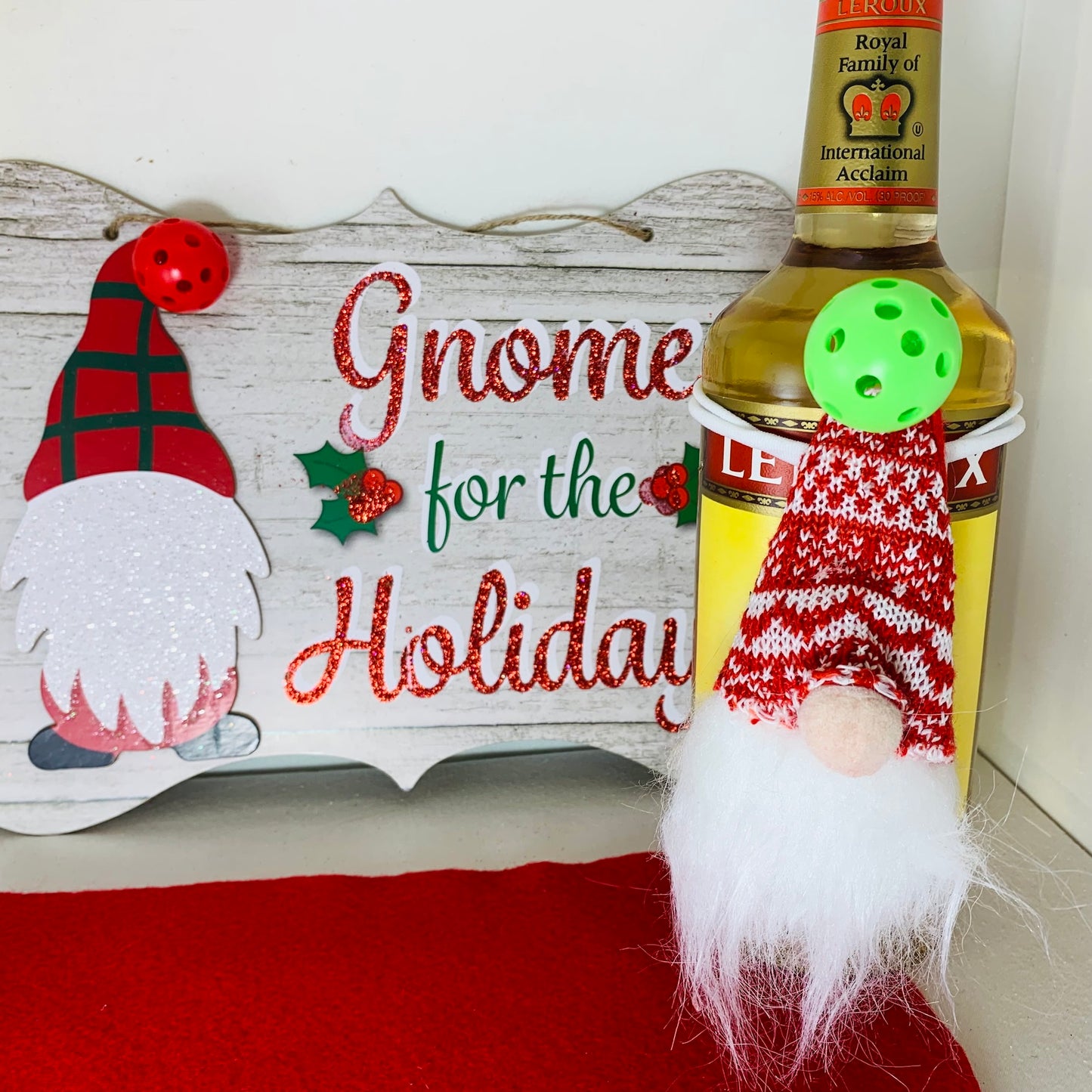 Pickleball Gnome Wine Bottle Gift Hanger | Pickleball Christmas Gifts And Decor