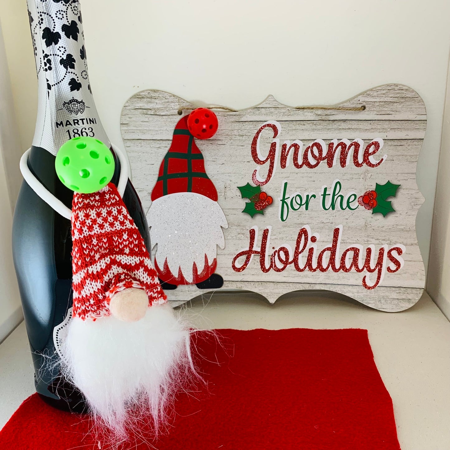 Pickleball Gnome Wine Bottle Gift Hanger | Pickleball Christmas Gifts And Decor