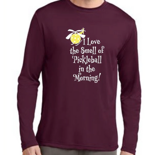 I Love The Smell Of Pickleball In The Morning | Clearance Men’s Long Sleeve Pickleball Shirt | 100% Polyester
