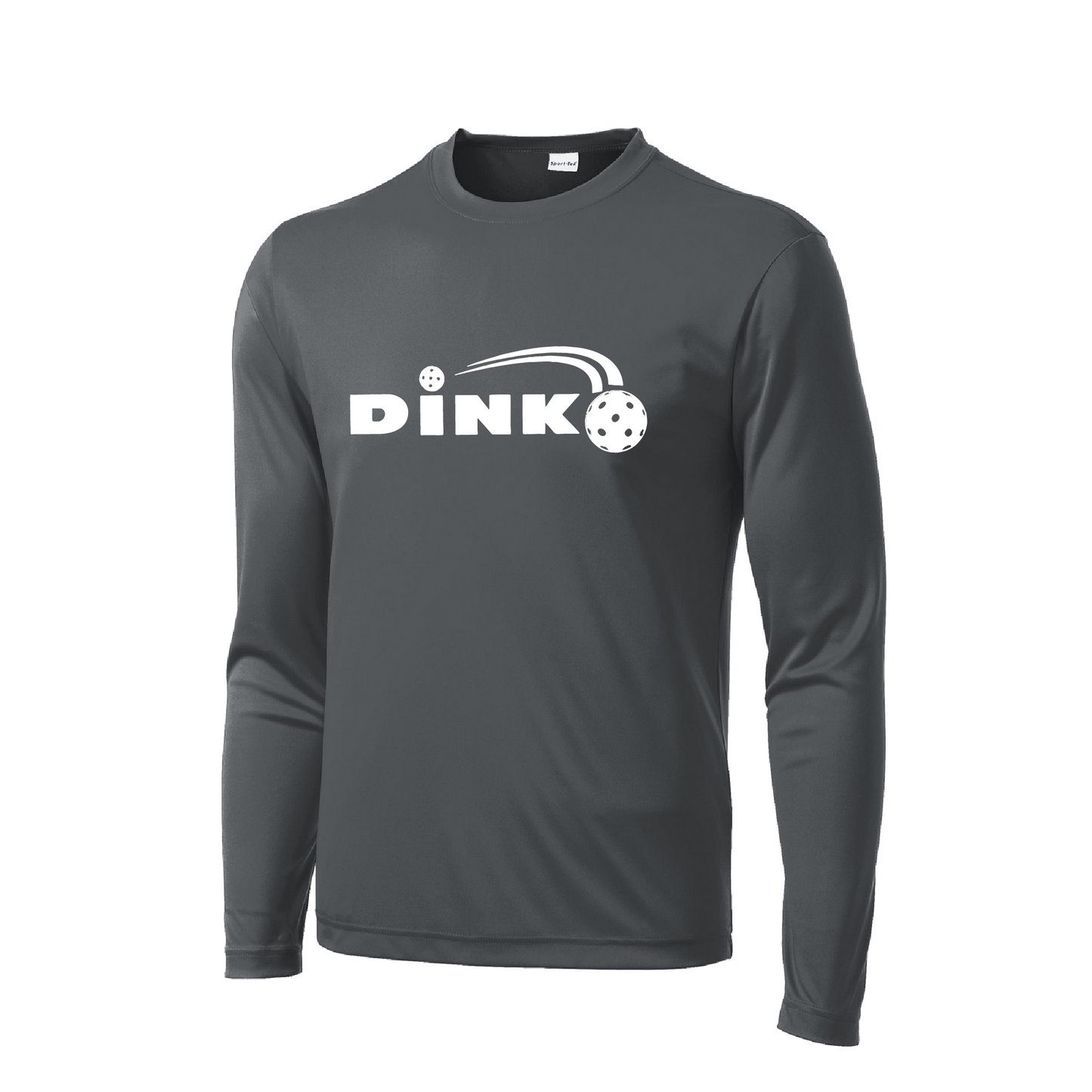 Pickelball Design: Dink  Men's Style: Long Sleeve  Shirts are lightweight, roomy and highly breathable. These moisture-wicking shirts are designed for athletic performance. They feature PosiCharge technology to lock in color and prevent logos from fading. Removable tag and set-in sleeves for comfort.