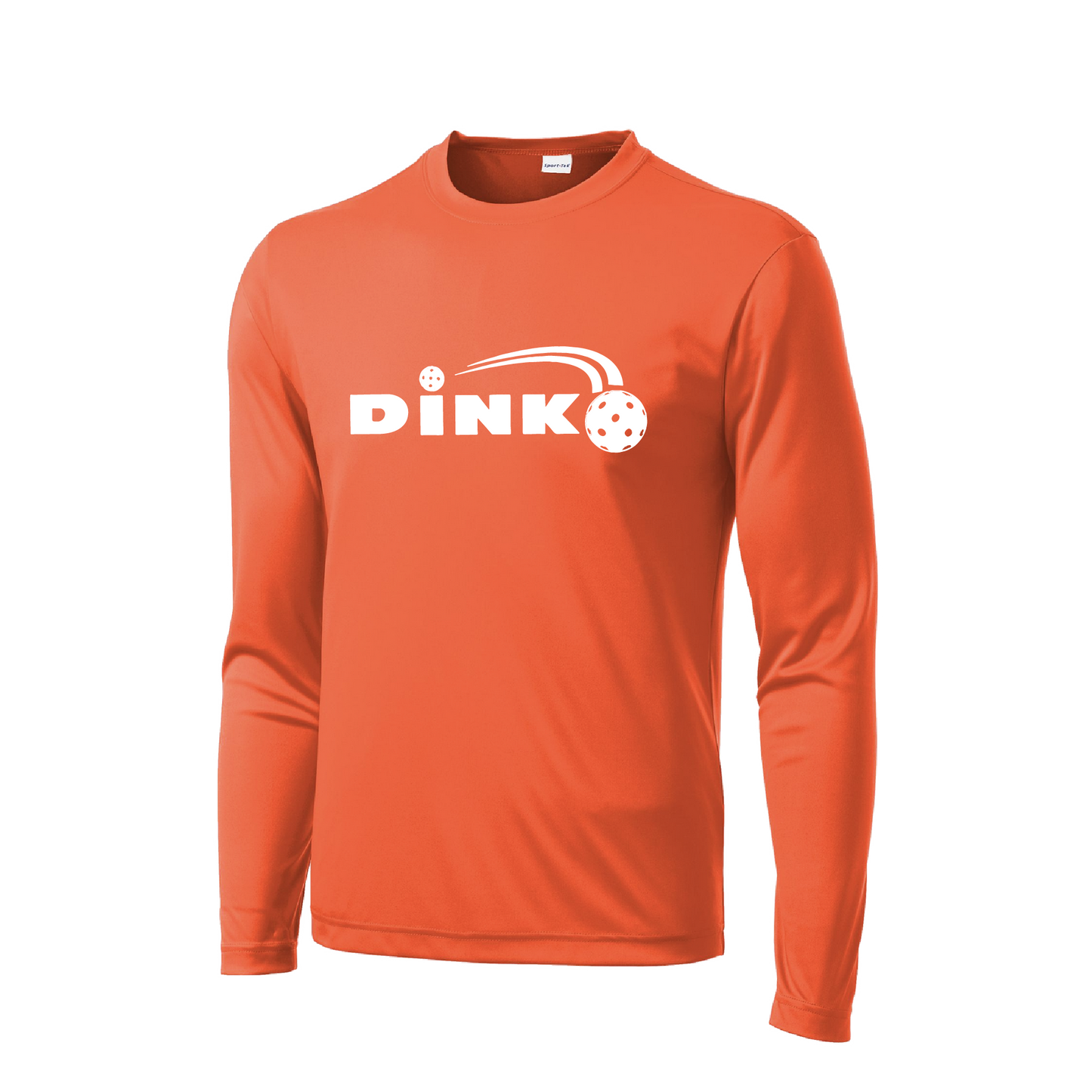 Pickelball Design: Dink  Men's Style: Long Sleeve  Shirts are lightweight, roomy and highly breathable. These moisture-wicking shirts are designed for athletic performance. They feature PosiCharge technology to lock in color and prevent logos from fading. Removable tag and set-in sleeves for comfort.