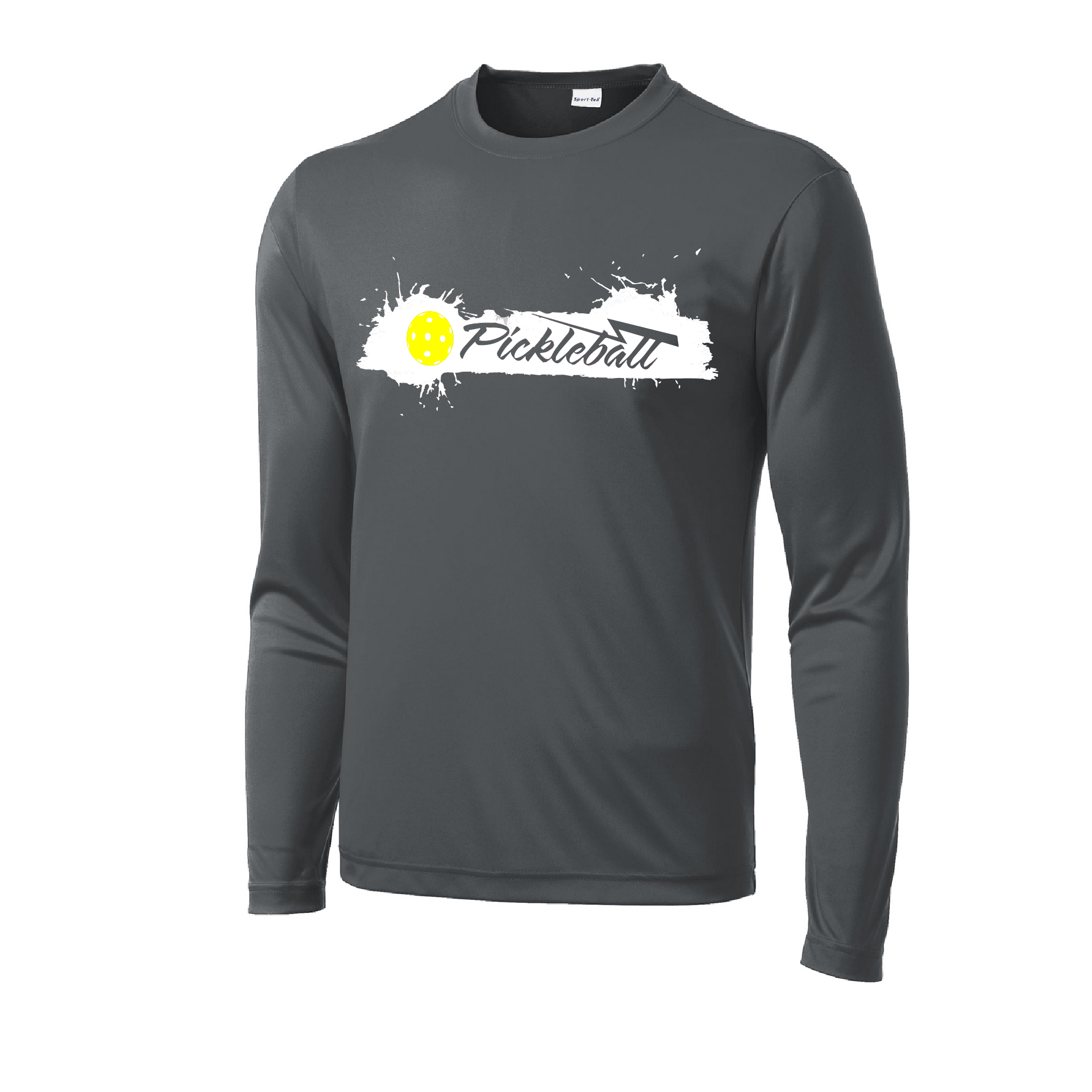 Pickleball Design: Extreme  Men's Style: Long Sleeve  Shirts are lightweight, roomy and highly breathable. These moisture-wicking shirts are designed for athletic performance. They feature PosiCharge technology to lock in color and prevent logos from fading. Removable tag and set-in sleeves for comfort.