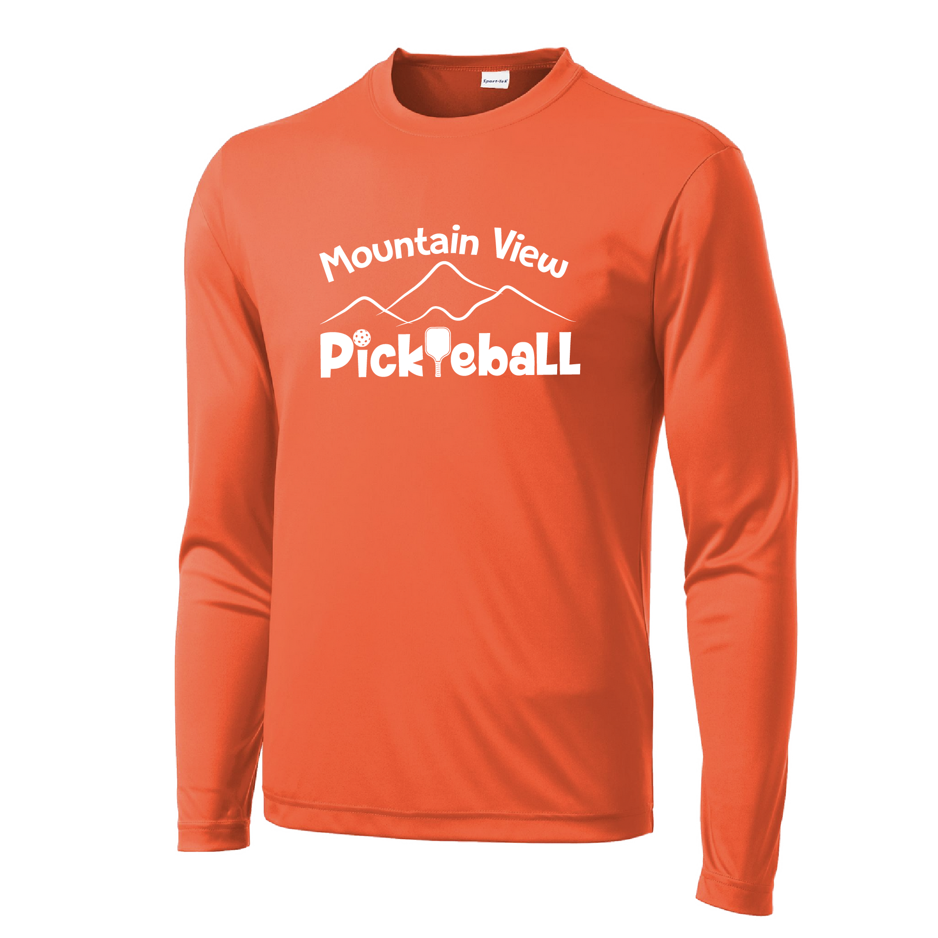 Pickleball Design: Mountain View Pickleball Club  Men's Styles: Long-Sleeve  Turn up the volume in this Men's shirt with its perfect mix of softness and attitude. Material is ultra-comfortable with moisture wicking properties and tri-blend softness. PosiCharge technology locks in color. Highly breathable and lightweight.