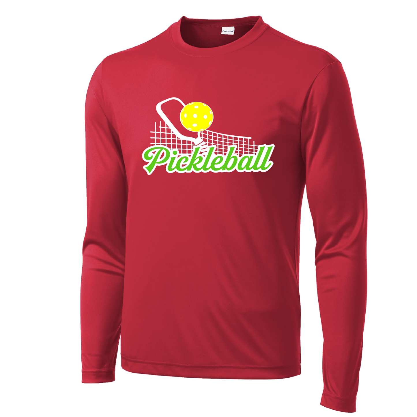 Pickleball Design: Pickleball Net  Men's Style: Long Sleeve  Shirts are lightweight, roomy and highly breathable. These moisture-wicking shirts are designed for athletic performance. They feature PosiCharge technology to lock in color and prevent logos from fading. Removable tag and set-in sleeves for comfort