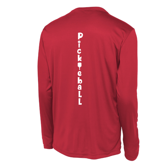 Pickleball Design: Pickleball Vertical Customizable Location  Men's Style: Long Sleeve (LS)  Shirts are lightweight, roomy and highly breathable. These moisture-wicking shirts are designed for athletic performance. They feature PosiCharge technology to lock in color and prevent logos from fading. Removable tag and set-in sleeves for comfort.