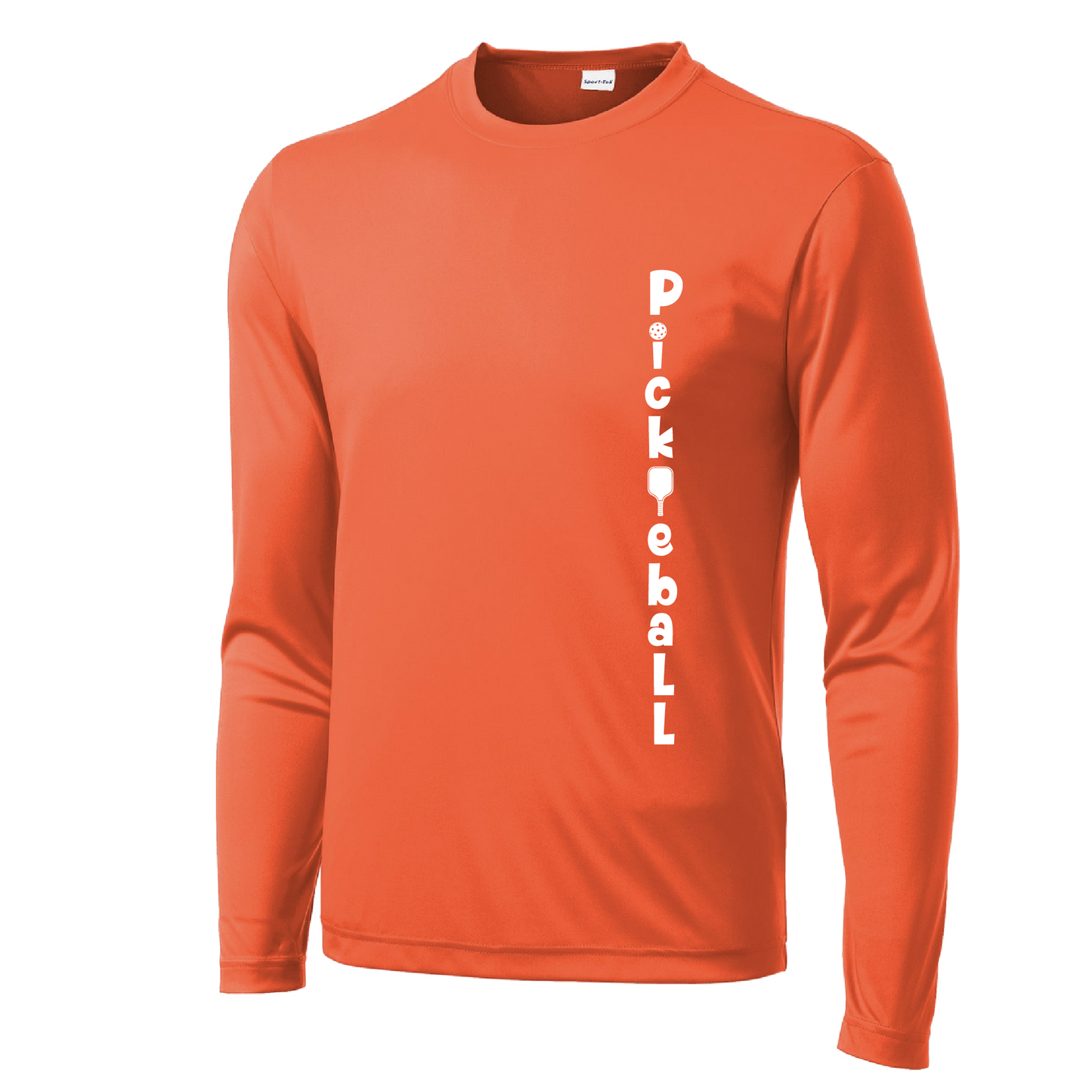 Pickleball Design: Pickleball Vertical Customizable Location  Men's Style: Long Sleeve (LS)  Shirts are lightweight, roomy and highly breathable. These moisture-wicking shirts are designed for athletic performance. They feature PosiCharge technology to lock in color and prevent logos from fading. Removable tag and set-in sleeves for comfort.