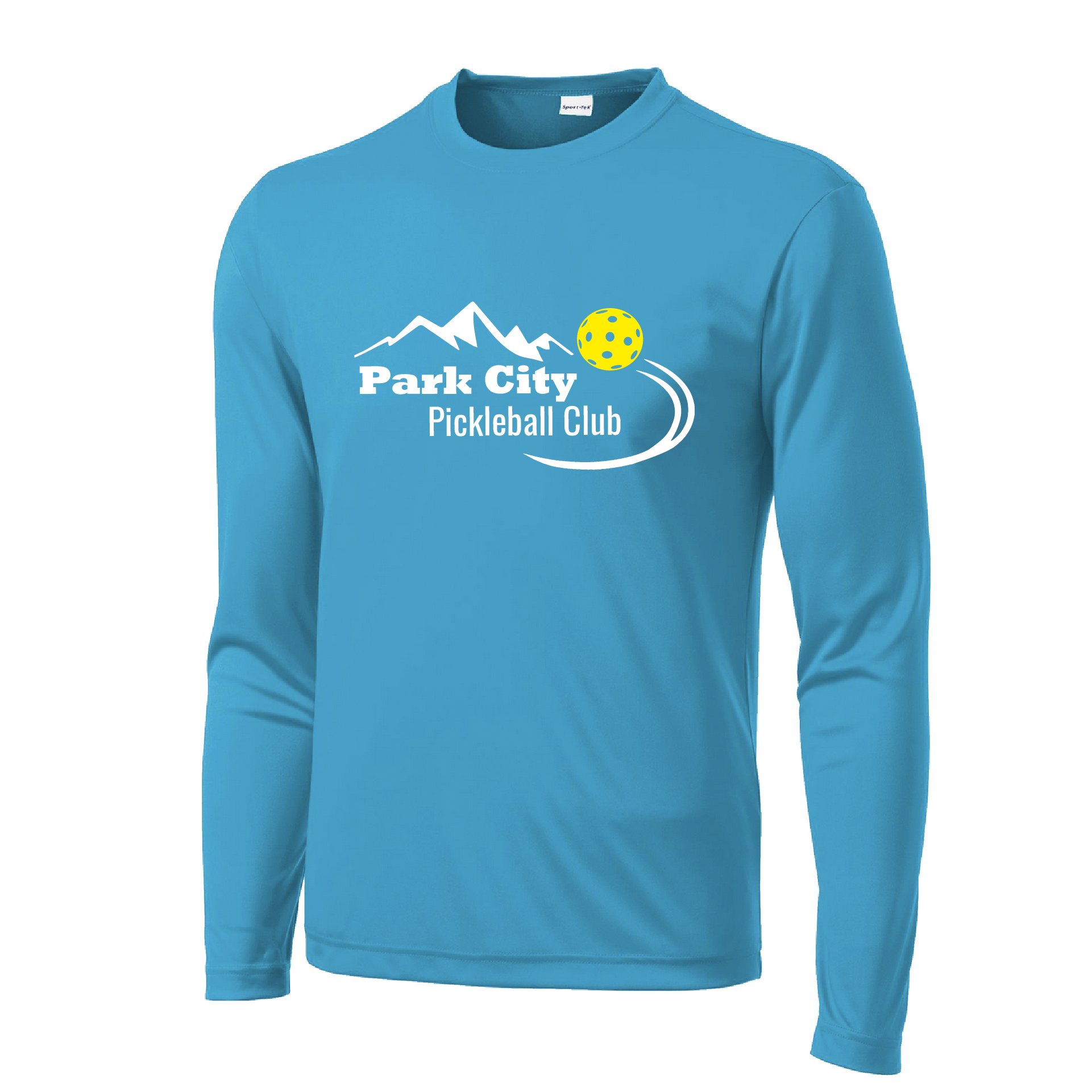 Pickleball Design: Park City Pickleball Club (white words)  Men's Style: Long Sleeve  Shirts are lightweight, roomy and highly breathable. These moisture-wicking shirts are designed for athletic performance. They feature PosiCharge technology to lock in color and prevent logos from fading. Removable tag and set-in sleeves for comfort.