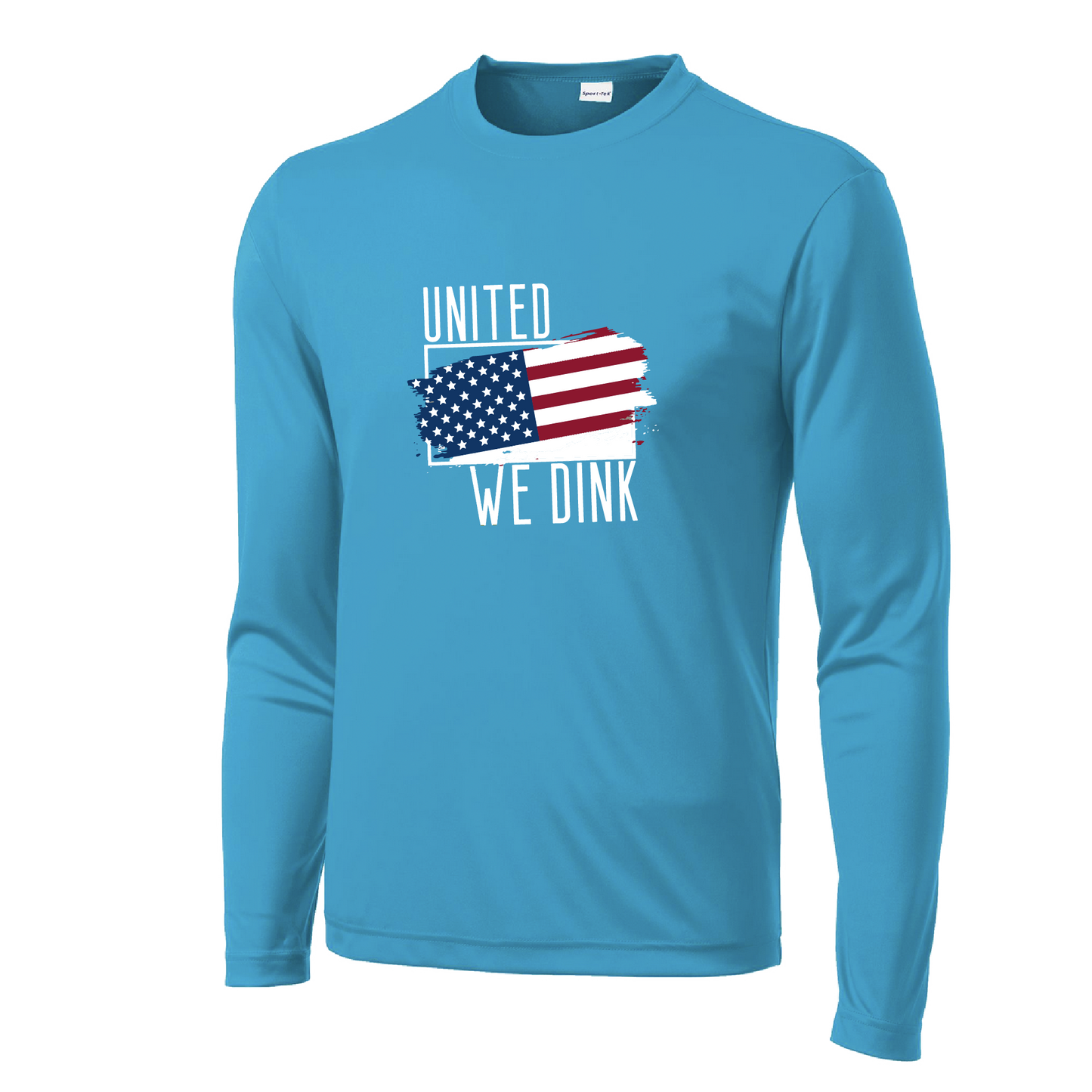 Pickleball Design: United We Dink  Men's Styles: Long-Sleeve  Shirts are lightweight, roomy and highly breathable. These moisture-wicking shirts are designed for athletic performance. They feature PosiCharge technology to lock in color and prevent logos from fading. Removable tag and set-in sleeves for comfort.