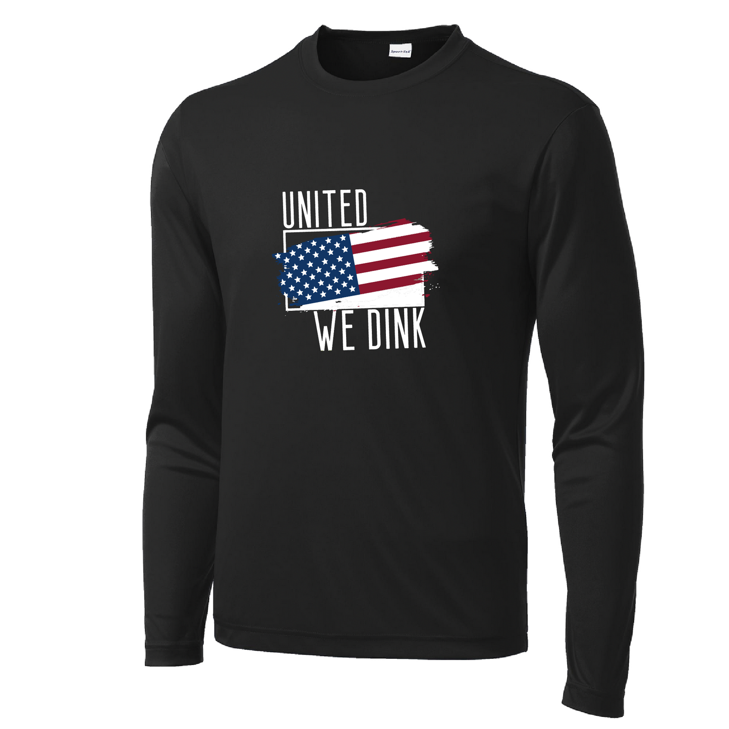 Pickleball Design: United We Dink  Men's Styles: Long-Sleeve  Shirts are lightweight, roomy and highly breathable. These moisture-wicking shirts are designed for athletic performance. They feature PosiCharge technology to lock in color and prevent logos from fading. Removable tag and set-in sleeves for comfort.