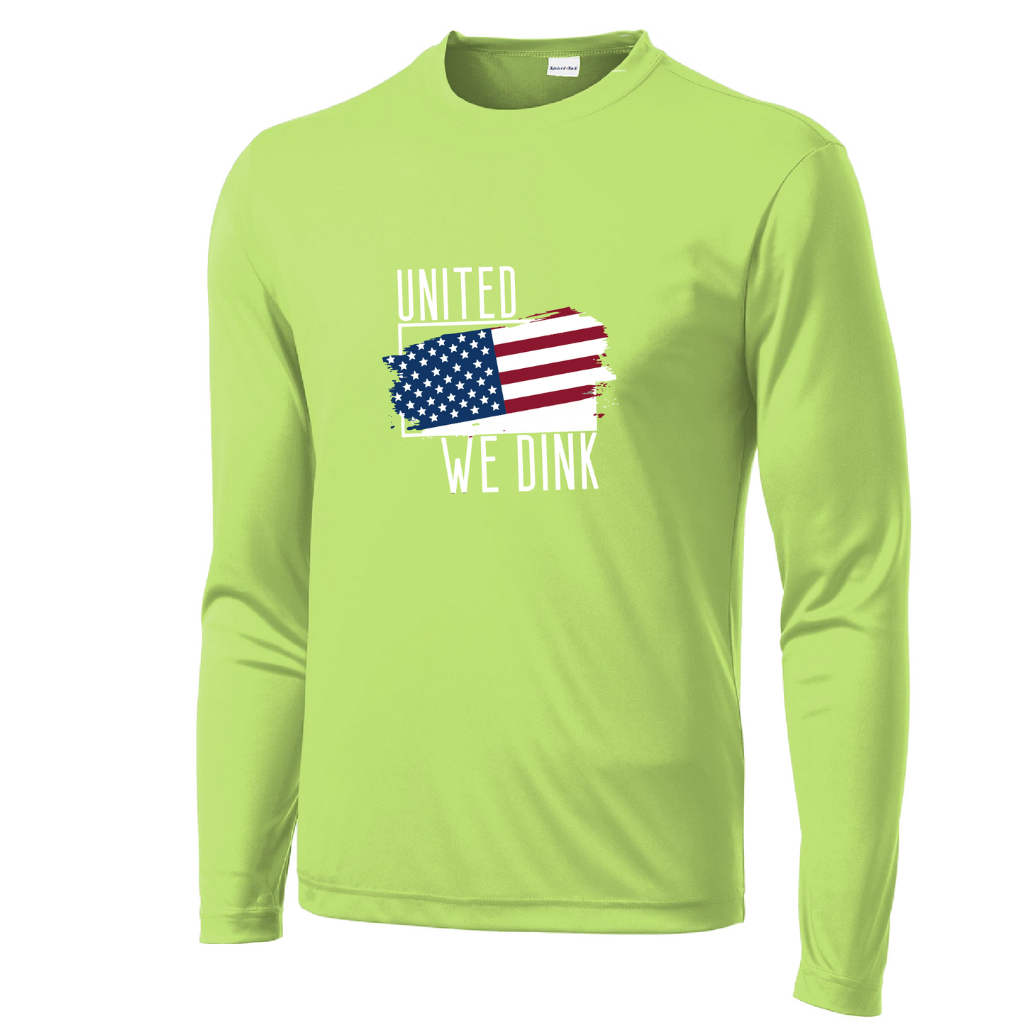 Pickleball Design: United We Dink  Men's Styles: Long-Sleeve  Shirts are lightweight, roomy and highly breathable. These moisture-wicking shirts are designed for athletic performance. They feature PosiCharge technology to lock in color and prevent logos from fading. Removable tag and set-in sleeves for comfort.