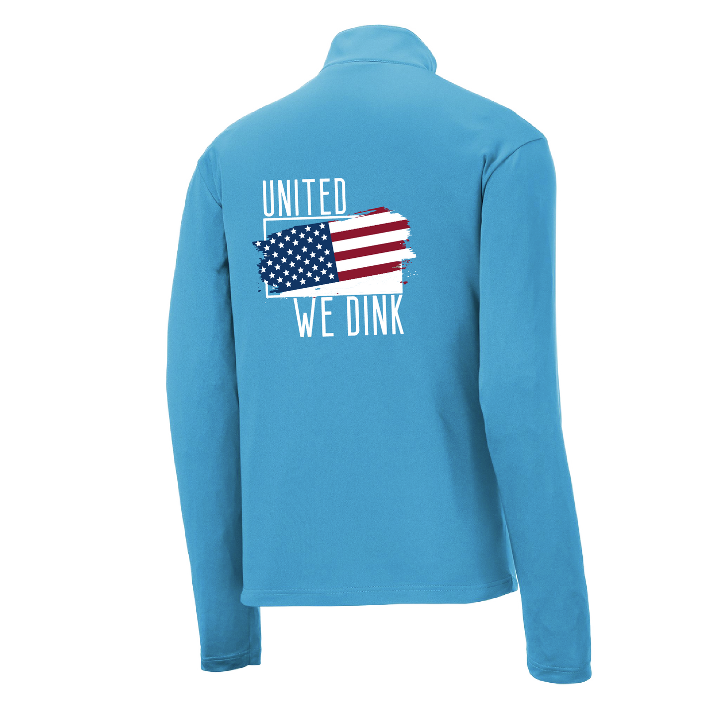 Pickleball Design: United We Dink  Men's 1/4-Zip Pullover  Turn up the volume in this Men's shirt with its perfect mix of softness and attitude. Material is ultra-comfortable with moisture wicking properties and tri-blend softness. PosiCharge technology locks in color. Highly breathable and lightweight. Versatile enough for wearing year-round.