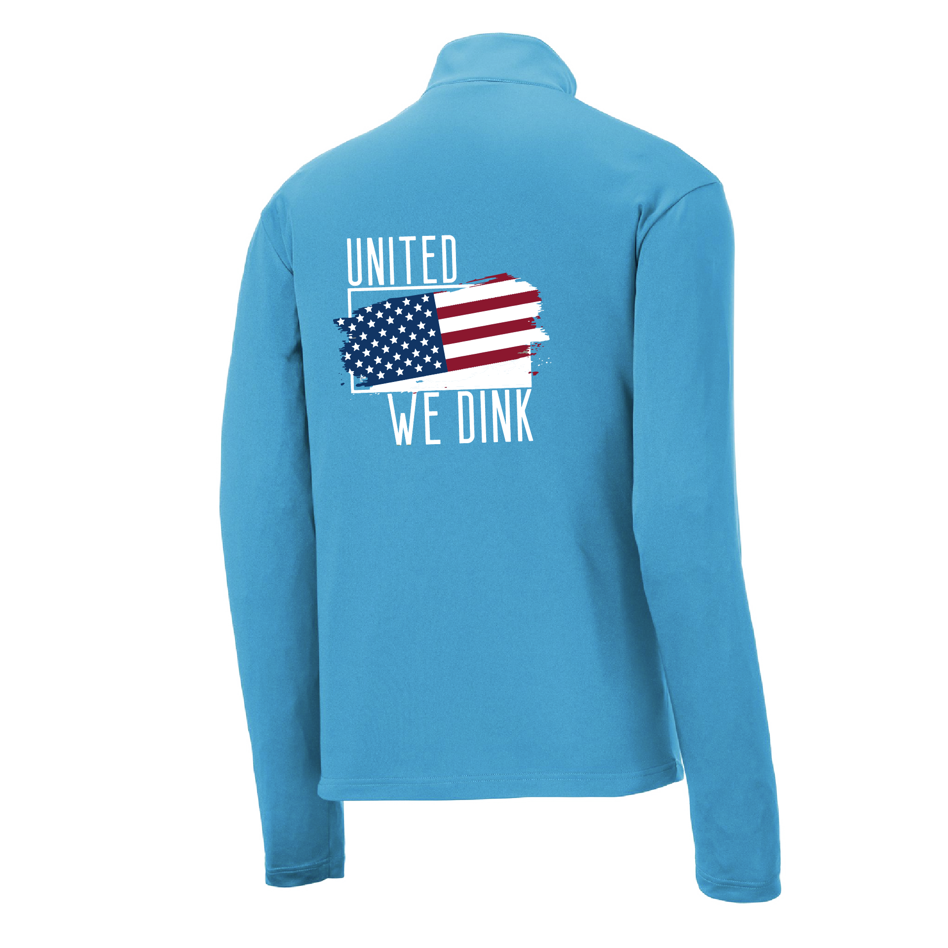 Pickleball Design: United We Dink  Men's 1/4-Zip Pullover  Turn up the volume in this Men's shirt with its perfect mix of softness and attitude. Material is ultra-comfortable with moisture wicking properties and tri-blend softness. PosiCharge technology locks in color. Highly breathable and lightweight. Versatile enough for wearing year-round.