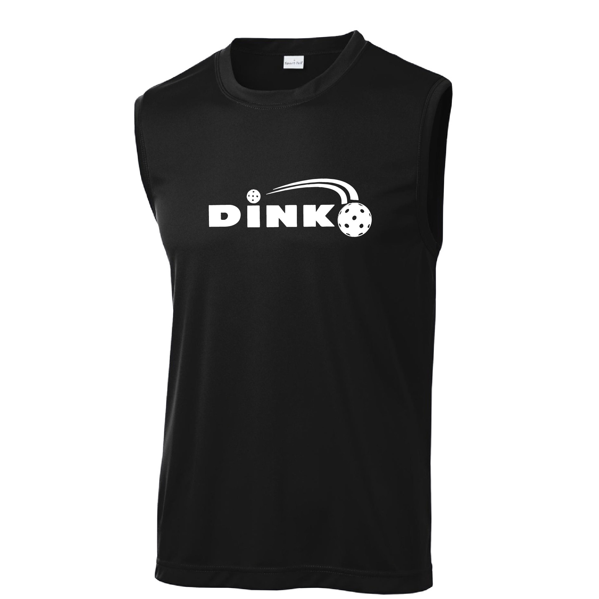 Pickleball Design: Dink  Men's Styles: Sleeveless (SL)  Shirts are lightweight, roomy and highly breathable. These moisture-wicking shirts are designed for athletic performance. They feature PosiCharge technology to lock in color and prevent logos from fading. Removable tag and set-in sleeves for comfort.