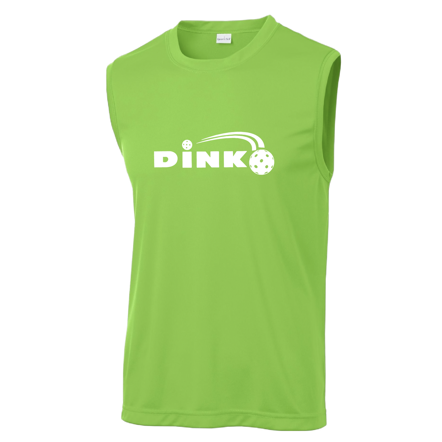 Pickleball Design: Dink  Men's Styles: Sleeveless (SL)  Shirts are lightweight, roomy and highly breathable. These moisture-wicking shirts are designed for athletic performance. They feature PosiCharge technology to lock in color and prevent logos from fading. Removable tag and set-in sleeves for comfort.