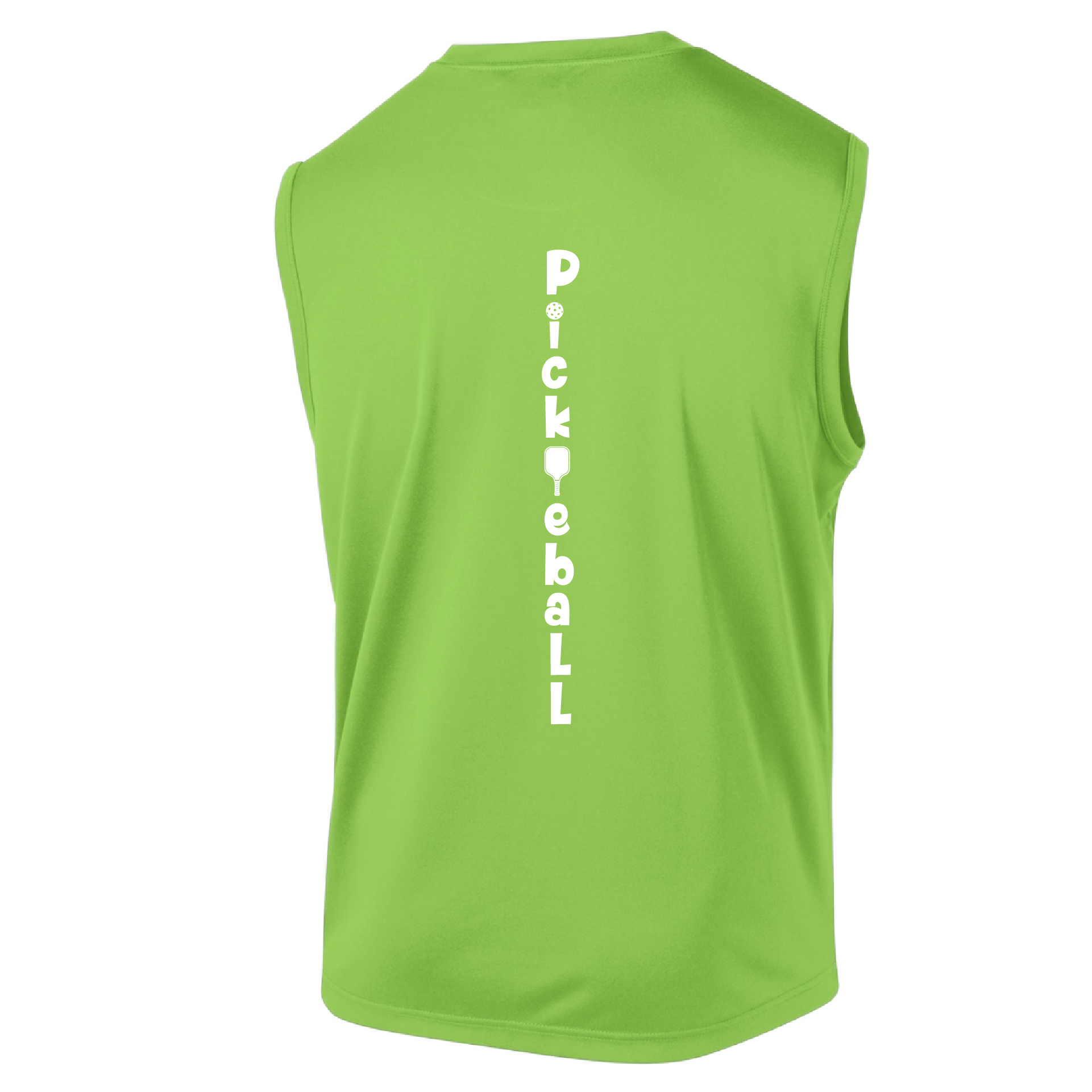 Pickleball Design: Pickleball Vertical Customizable Location  Men's Styles: Sleeveless (SL)  Shirts are lightweight, roomy and highly breathable. These moisture-wicking shirts are designed for athletic performance. They feature PosiCharge technology to lock in color and prevent logos from fading. Removable tag and set-in sleeves for comfort.