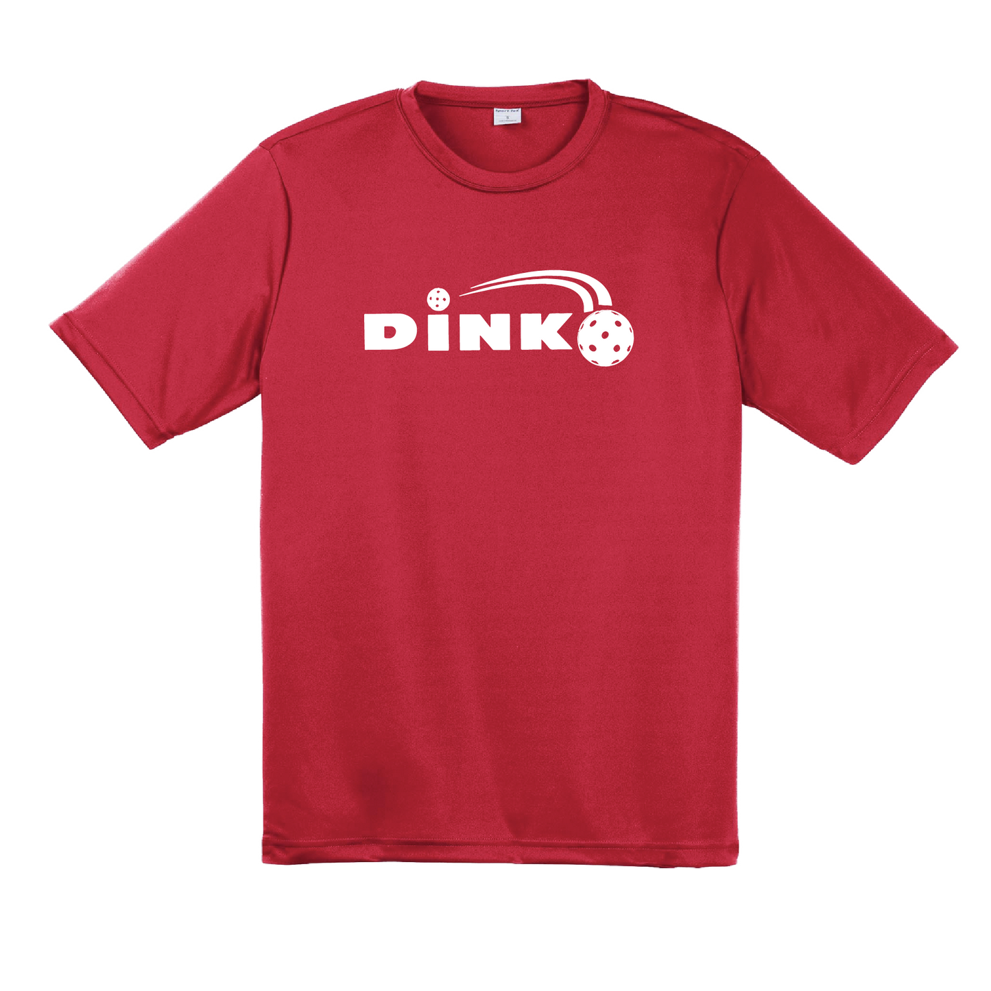 Pickeball Design: Dink  Men's Style: Short-Sleeve (SS)  Shirts are lightweight, roomy and highly breathable. These moisture-wicking shirts are designed for athletic performance. They feature PosiCharge technology to lock in color and prevent logos from fading. Removable tag and set-in sleeves for comfort.