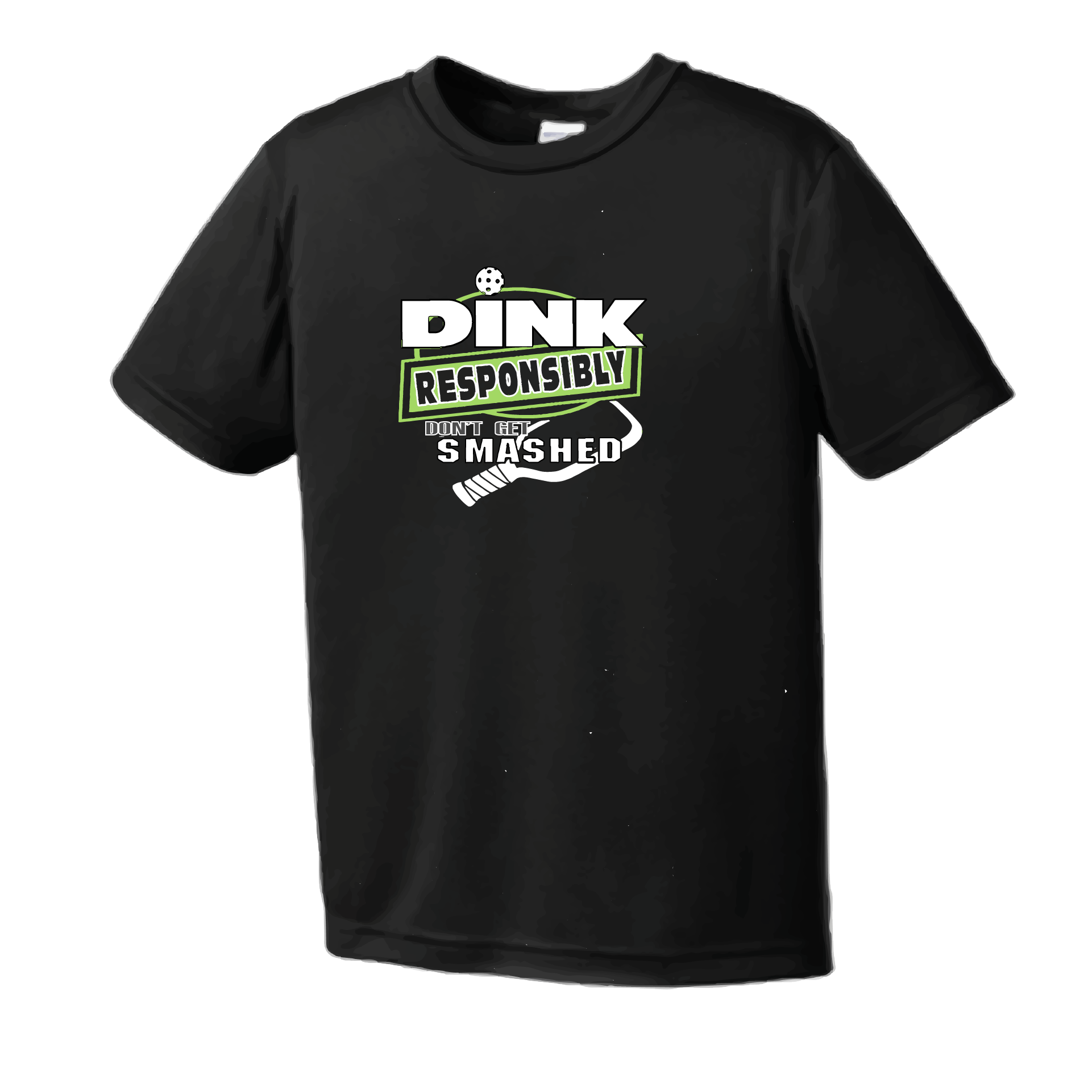 Pickleball Design: Dink Responsibly - Don't Get Smashed  Men's Style: Short Sleeved   Shirts are lightweight, roomy and highly breathable. These moisture-wicking shirts are designed for athletic performance. They feature PosiCharge technology to lock in color and prevent logos from fading. Removable tag and set-in sleeves for comfort.