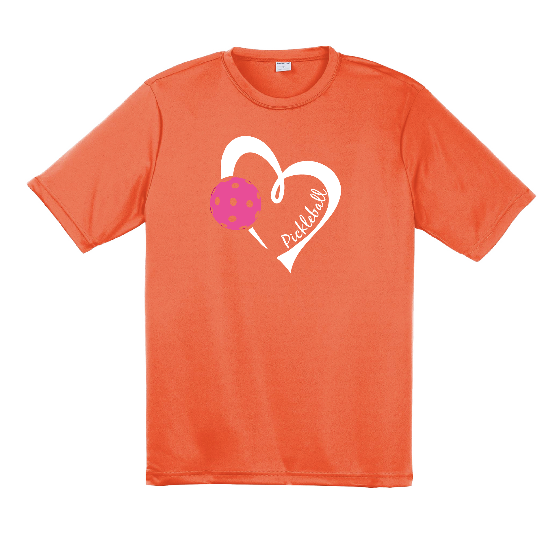 Pickleball Design: Heart with Pickleball  Men's Style: Short Sleeve  Shirts are lightweight, roomy and highly breathable. These moisture-wicking shirts are designed for athletic performance. They feature PosiCharge technology to lock in color and prevent logos from fading. Removable tag and set-in sleeves for comfort.