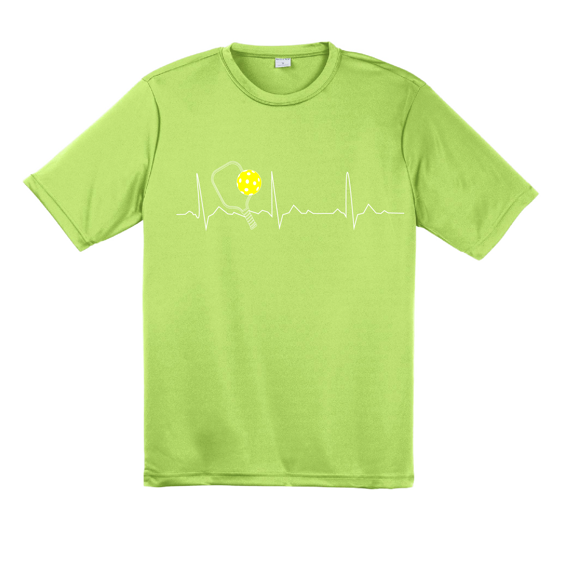 Pickleball Design: Heartbeat  Men's Style: Short Sleeve  Shirts are lightweight, roomy and highly breathable. These moisture-wicking shirts are designed for athletic performance. They feature PosiCharge technology to lock in color and prevent logos from fading. Removable tag and set-in sleeves for comfort.