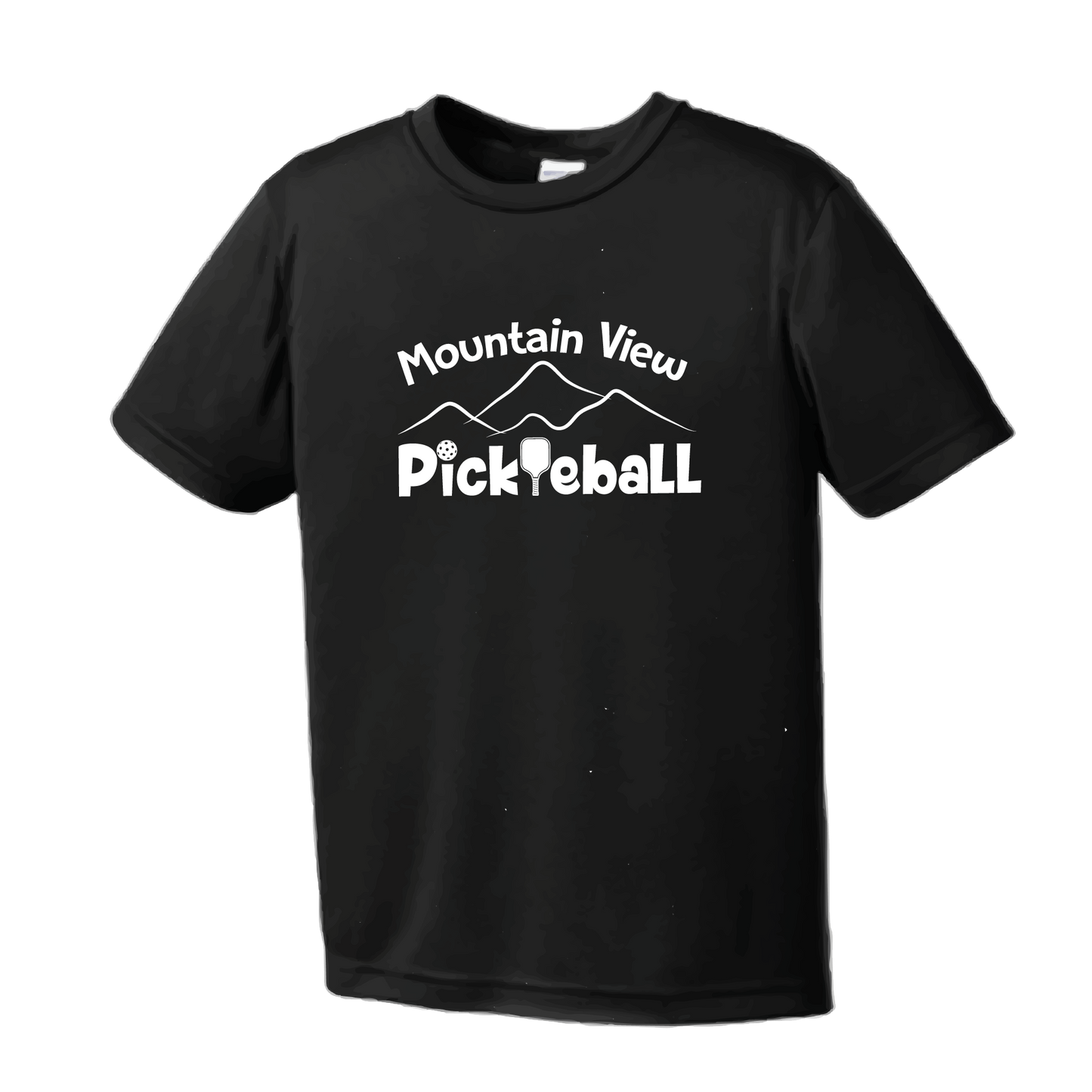 Pickleball Design: Mountain View Pickleball Club  Men's Styles: Short-Sleeve  Turn up the volume in this Men's shirt with its perfect mix of softness and attitude. Material is ultra-comfortable with moisture wicking properties and tri-blend softness. PosiCharge technology locks in color. Highly breathable and lightweight.