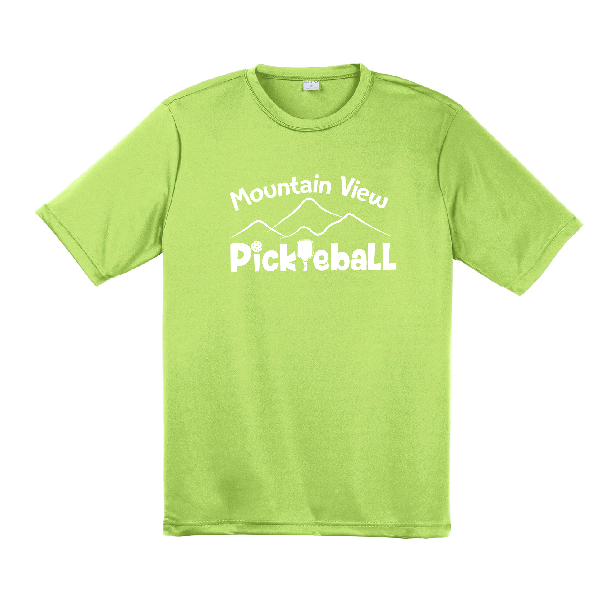 Pickleball Design: Mountain View Pickleball Club  Men's Styles: Short-Sleeve  Turn up the volume in this Men's shirt with its perfect mix of softness and attitude. Material is ultra-comfortable with moisture wicking properties and tri-blend softness. PosiCharge technology locks in color. Highly breathable and lightweight.