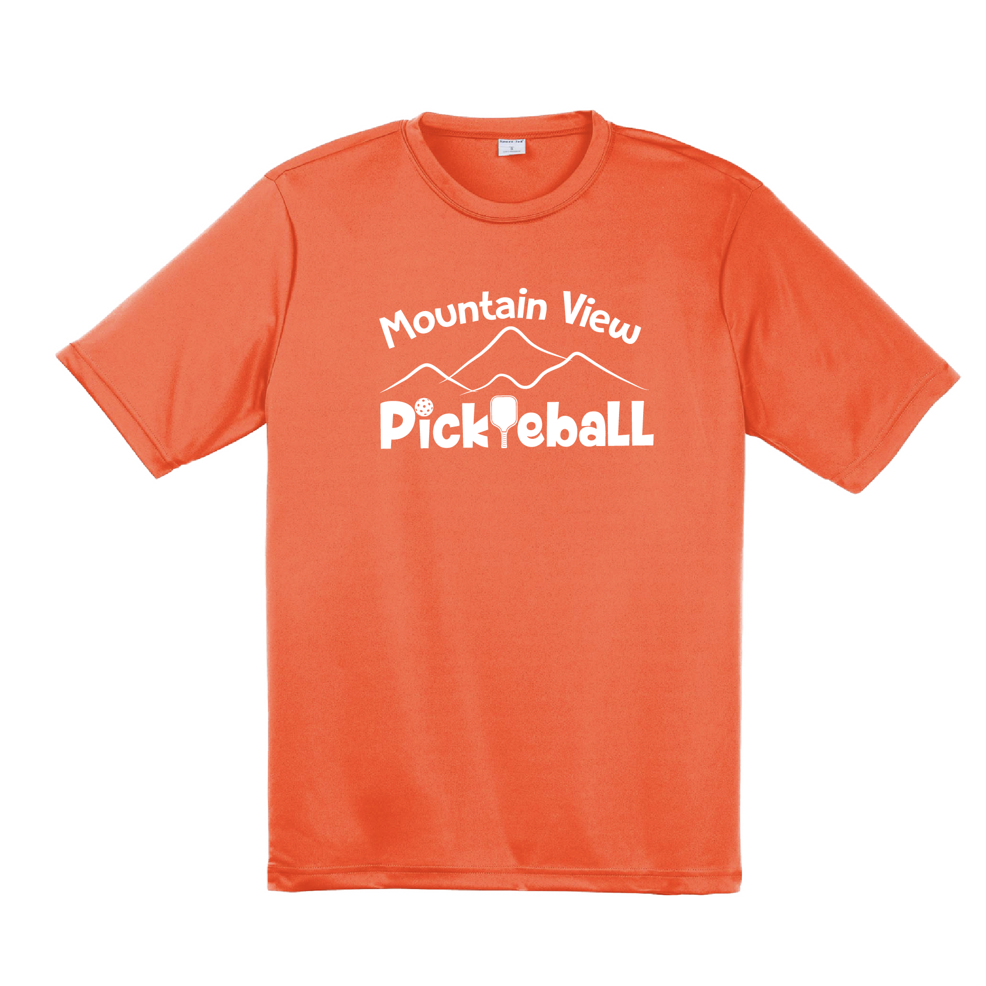 Pickleball Design: Mountain View Pickleball Club  Men's Styles: Short-Sleeve  Turn up the volume in this Men's shirt with its perfect mix of softness and attitude. Material is ultra-comfortable with moisture wicking properties and tri-blend softness. PosiCharge technology locks in color. Highly breathable and lightweight.