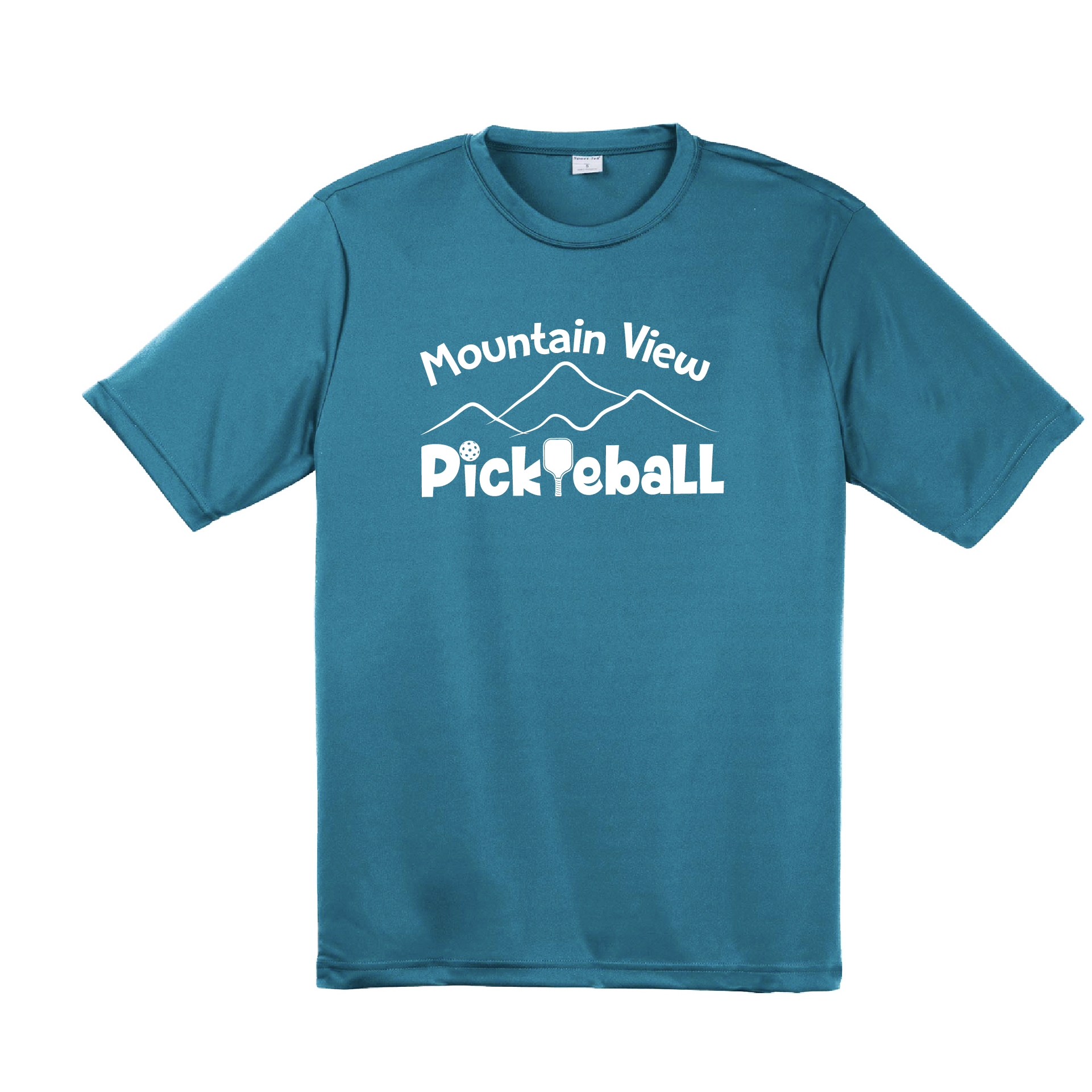 Pickleball Design: Mountain View Pickleball Club  Men's Styles: Short-Sleeve  Turn up the volume in this Men's shirt with its perfect mix of softness and attitude. Material is ultra-comfortable with moisture wicking properties and tri-blend softness. PosiCharge technology locks in color. Highly breathable and lightweight.