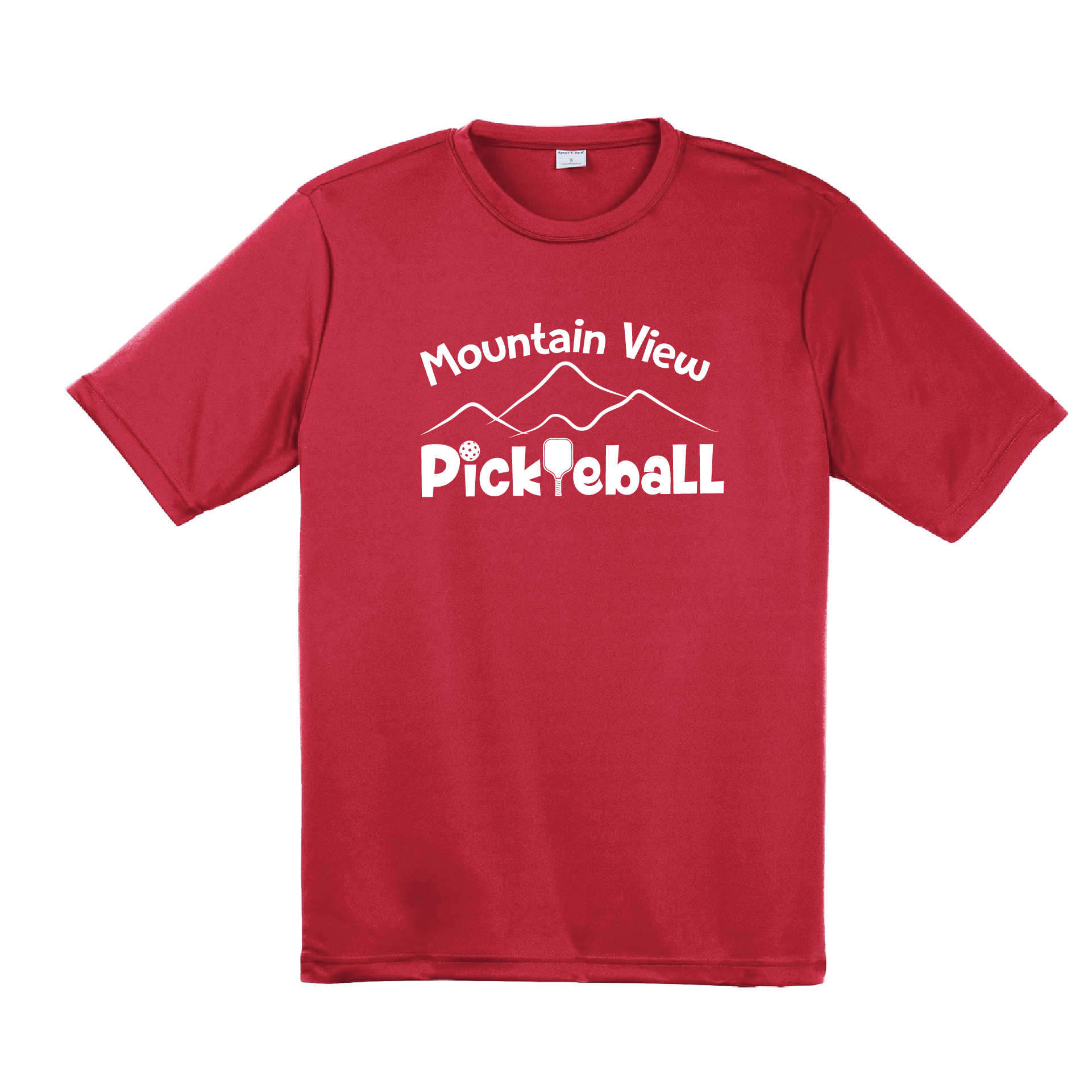 Pickleball Design: Mountain View Pickleball Club  Men's Styles: Short-Sleeve  Turn up the volume in this Men's shirt with its perfect mix of softness and attitude. Material is ultra-comfortable with moisture wicking properties and tri-blend softness. PosiCharge technology locks in color. Highly breathable and lightweight.