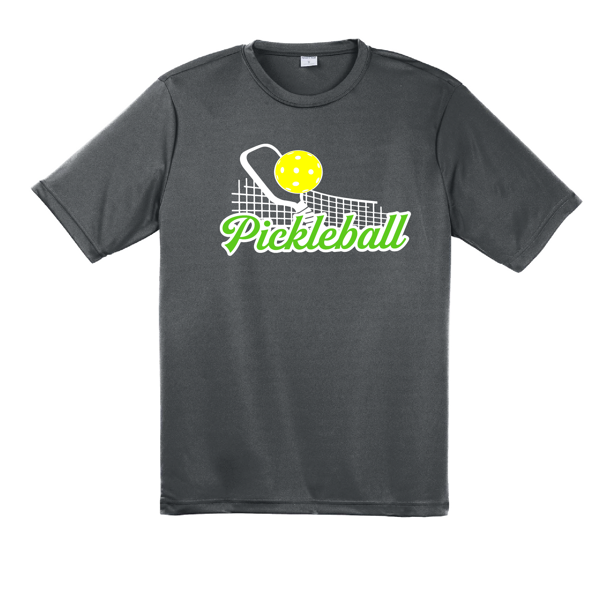 Pickleball Design: Pickleball Net  Men's Style:  Short Sleeve  Shirts are lightweight, roomy and highly breathable. These moisture-wicking shirts are designed for athletic performance. They feature PosiCharge technology to lock in color and prevent logos from fading. Removable tag and set-in sleeves for comfort.