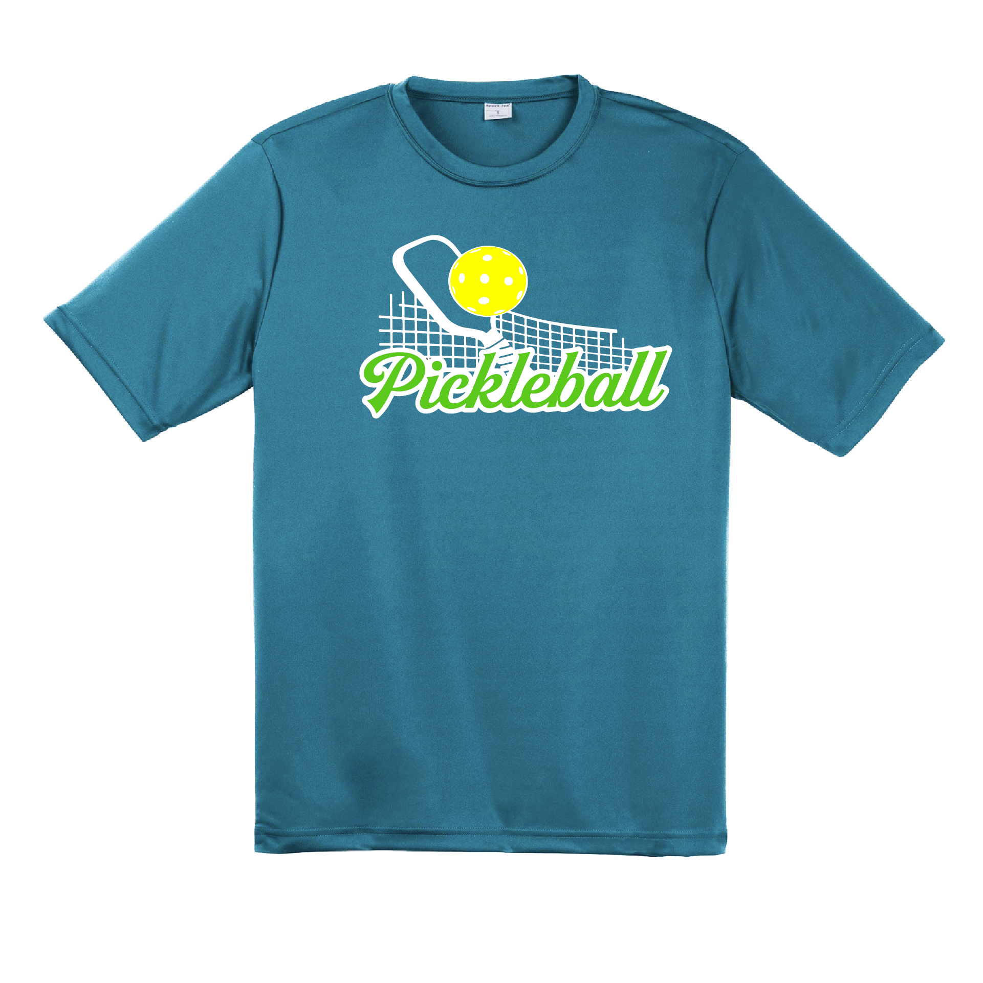 Pickleball Design: Pickleball Net  Men's Style:  Short Sleeve  Shirts are lightweight, roomy and highly breathable. These moisture-wicking shirts are designed for athletic performance. They feature PosiCharge technology to lock in color and prevent logos from fading. Removable tag and set-in sleeves for comfort.