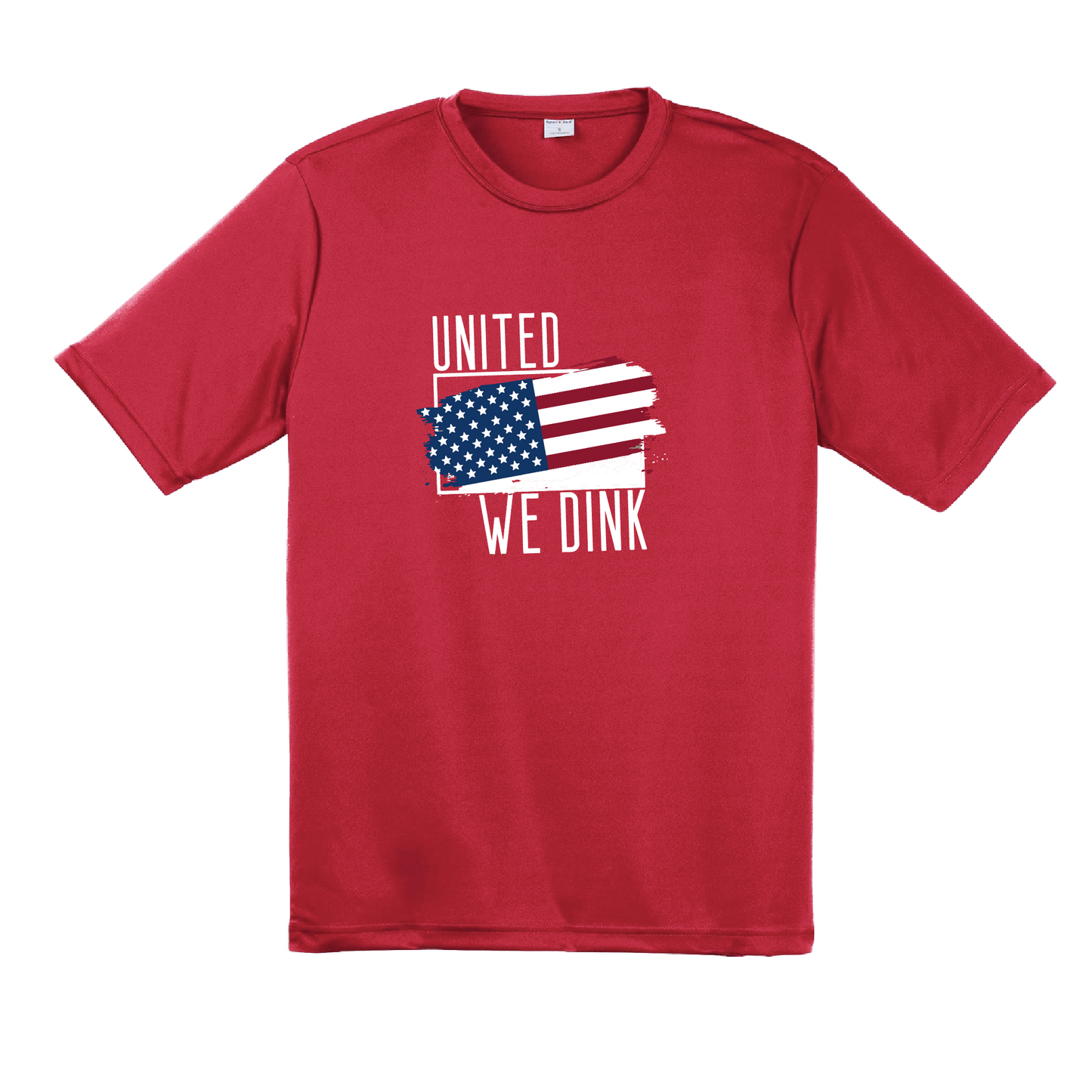 Pickleball Design: United We Dink.   Men's Styles: Short-Sleeve  Shirts are lightweight, roomy and highly breathable. These moisture-wicking shirts are designed for athletic performance. They feature PosiCharge technology to lock in color and prevent logos from fading. Removable tag and set-in sleeves for comfort.