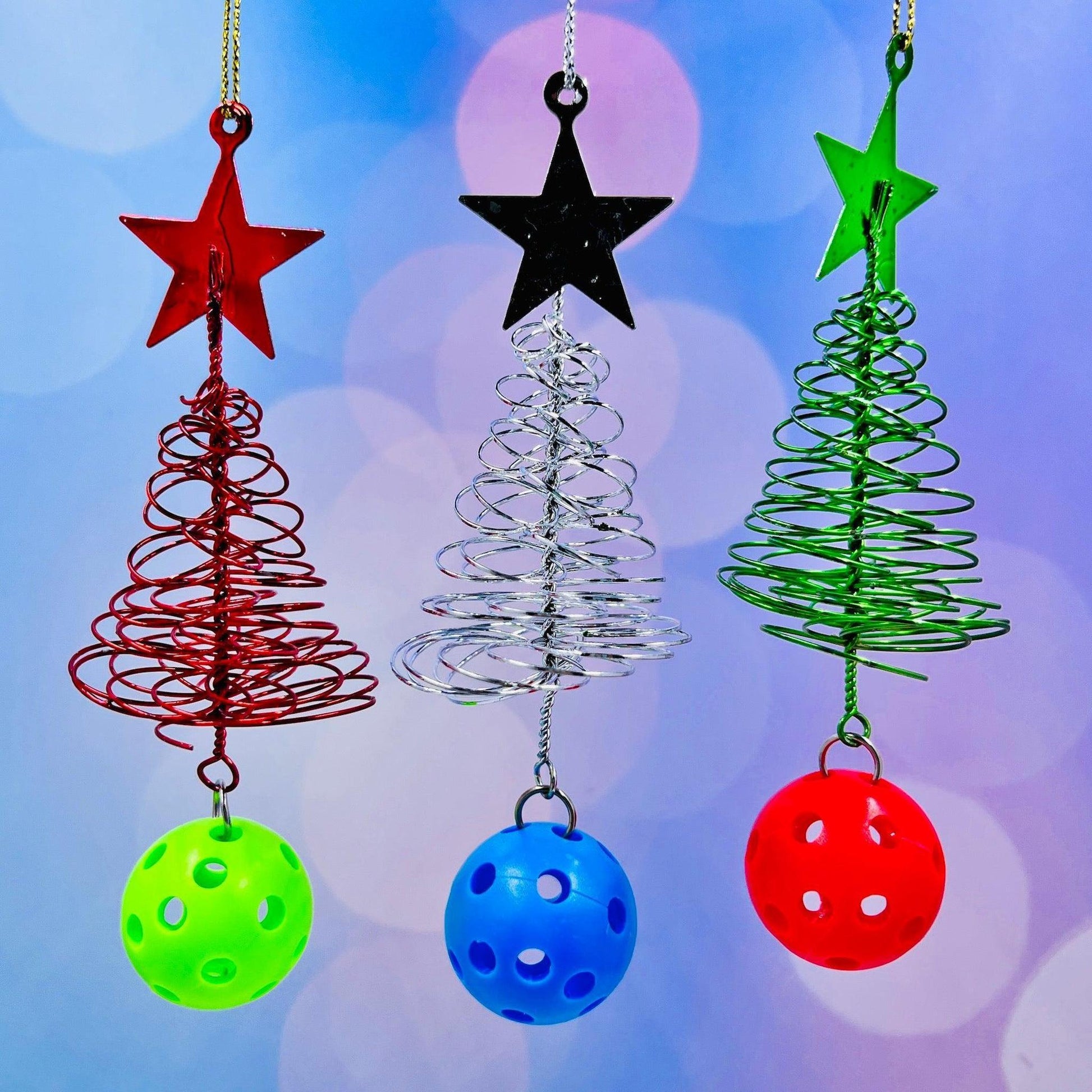 Micro Pickleball Christmas Tree Ornaments (Set of 3) | Pickleball Christmas Gifts And Decor