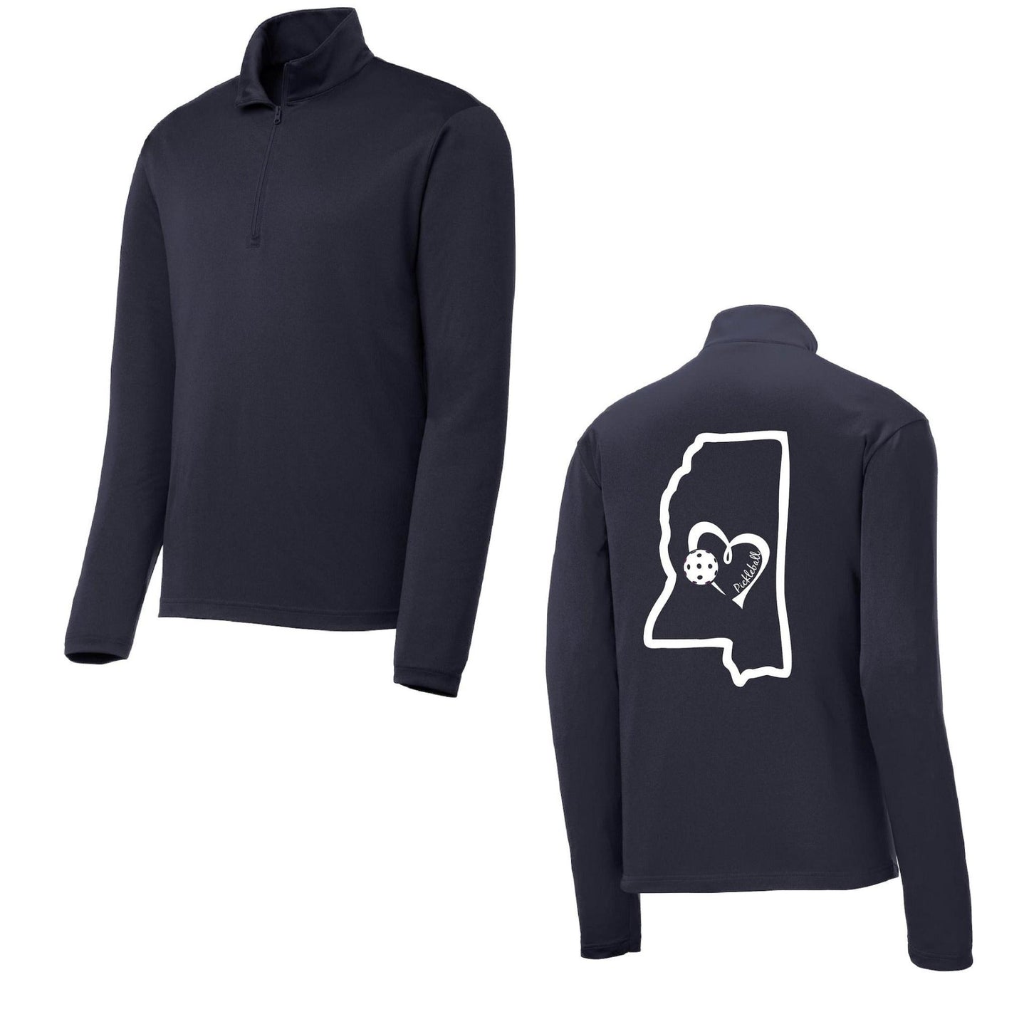 Mississippi State With Pickleball Love | Men's 1/4 Zip Long Sleeve Pullover Athletic Performance Shirt | 100% Polyester