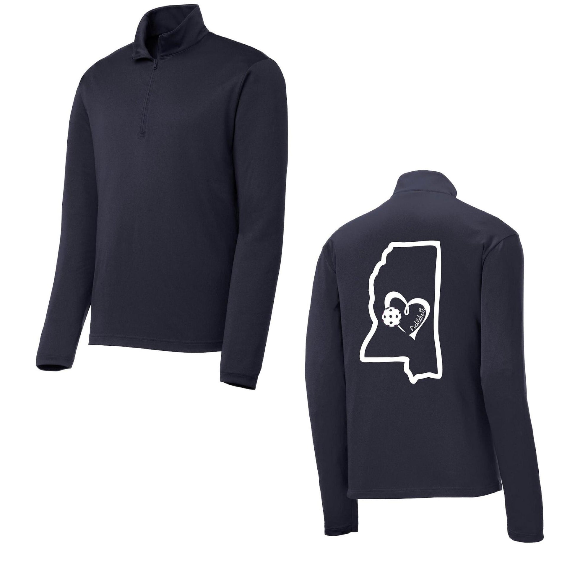 Mississippi State With Pickleball Love | Men's 1/4 Zip Long Sleeve Pullover Athletic Performance Shirt | 100% Polyester