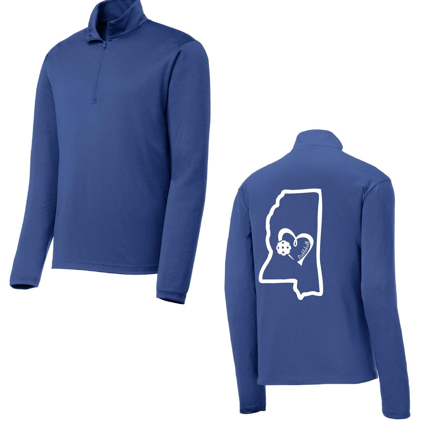 Mississippi State With Pickleball Love | Men's 1/4 Zip Long Sleeve Pullover Athletic Performance Shirt | 100% Polyester