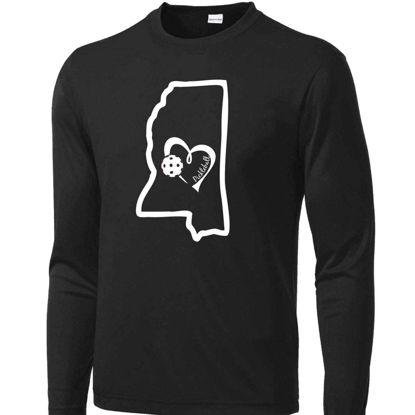 Mississippi State With Pickleball Love | Men's Long Sleeve Athletic Performance T-Shirt | 100% Polyester