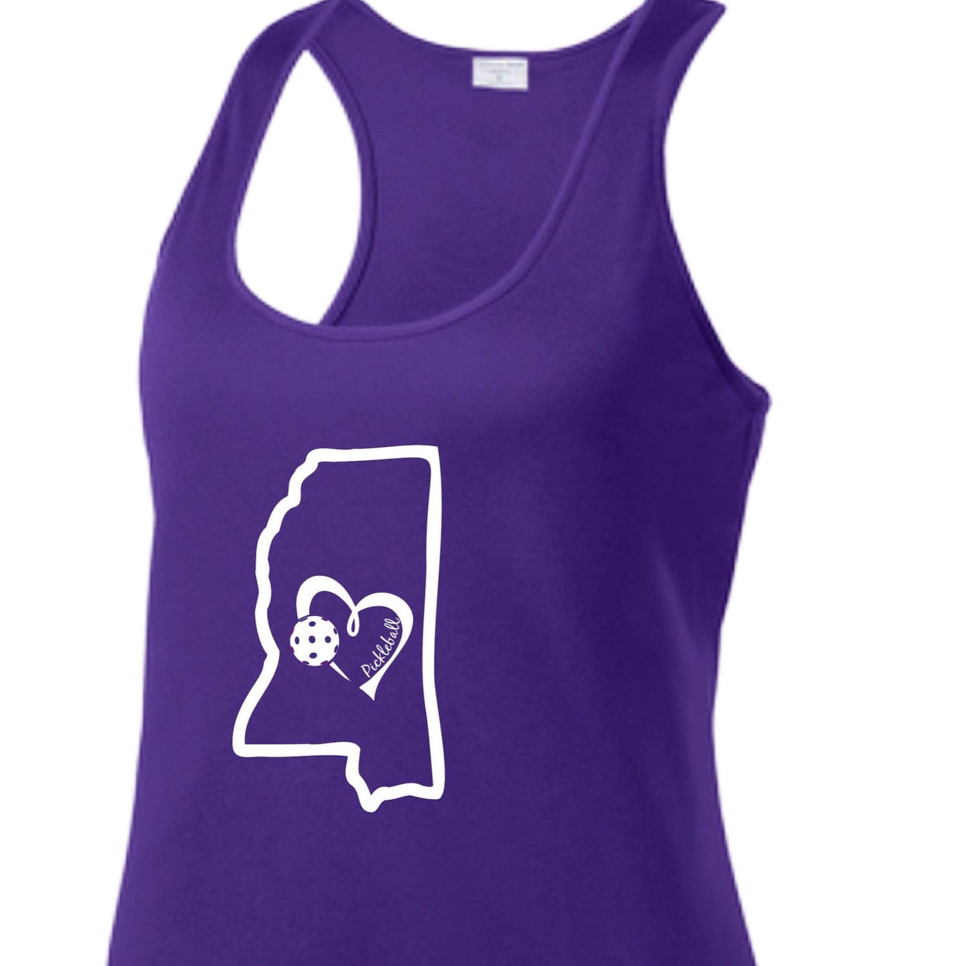 Mississippi State With Pickleball Love | Women's Racerback Pickleball Tank | 100% Polyester
