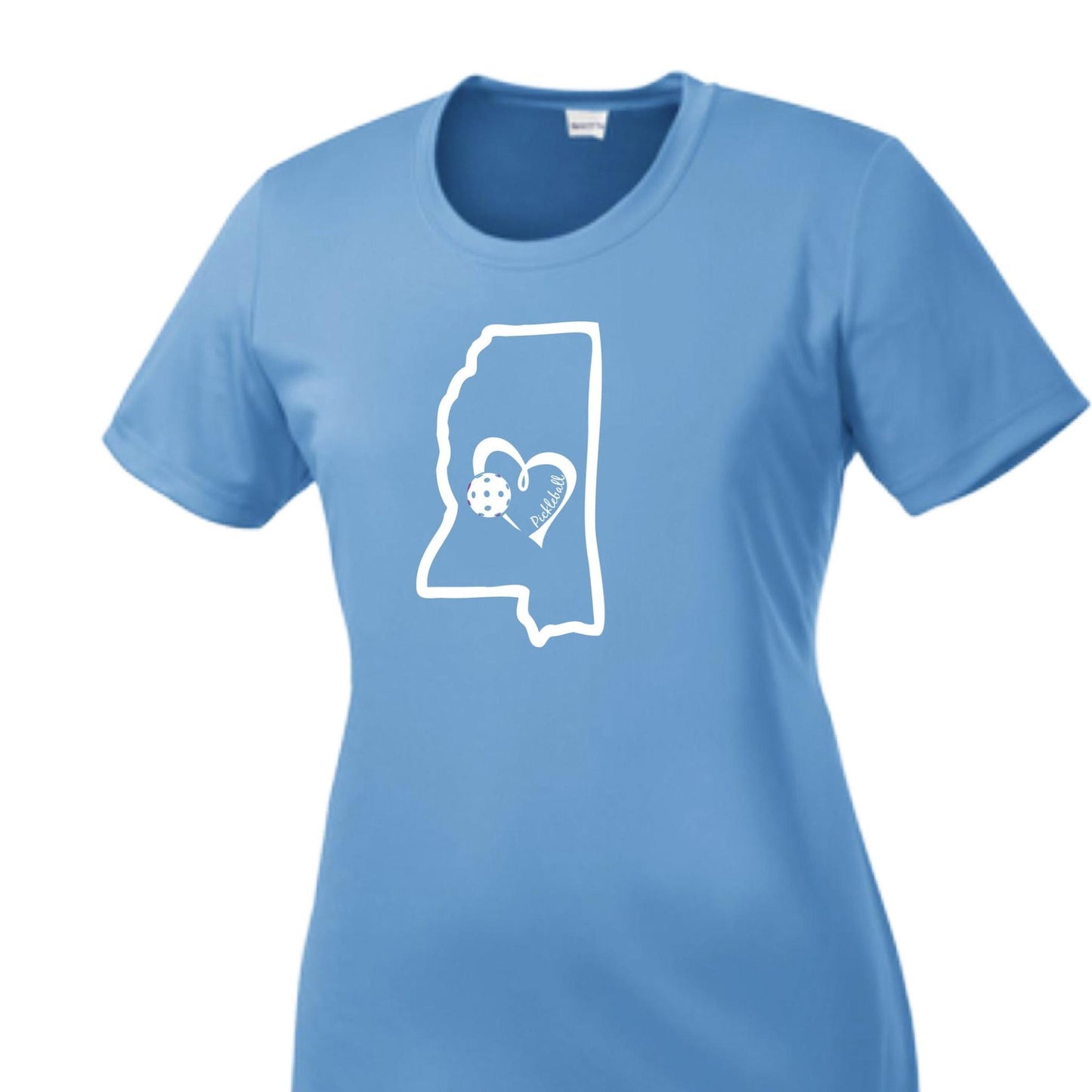 Mississippi State With Pickleball Love | Women’s Short Sleeve Crewneck Pickleball Performance T-Shirts | 100% Polyester
