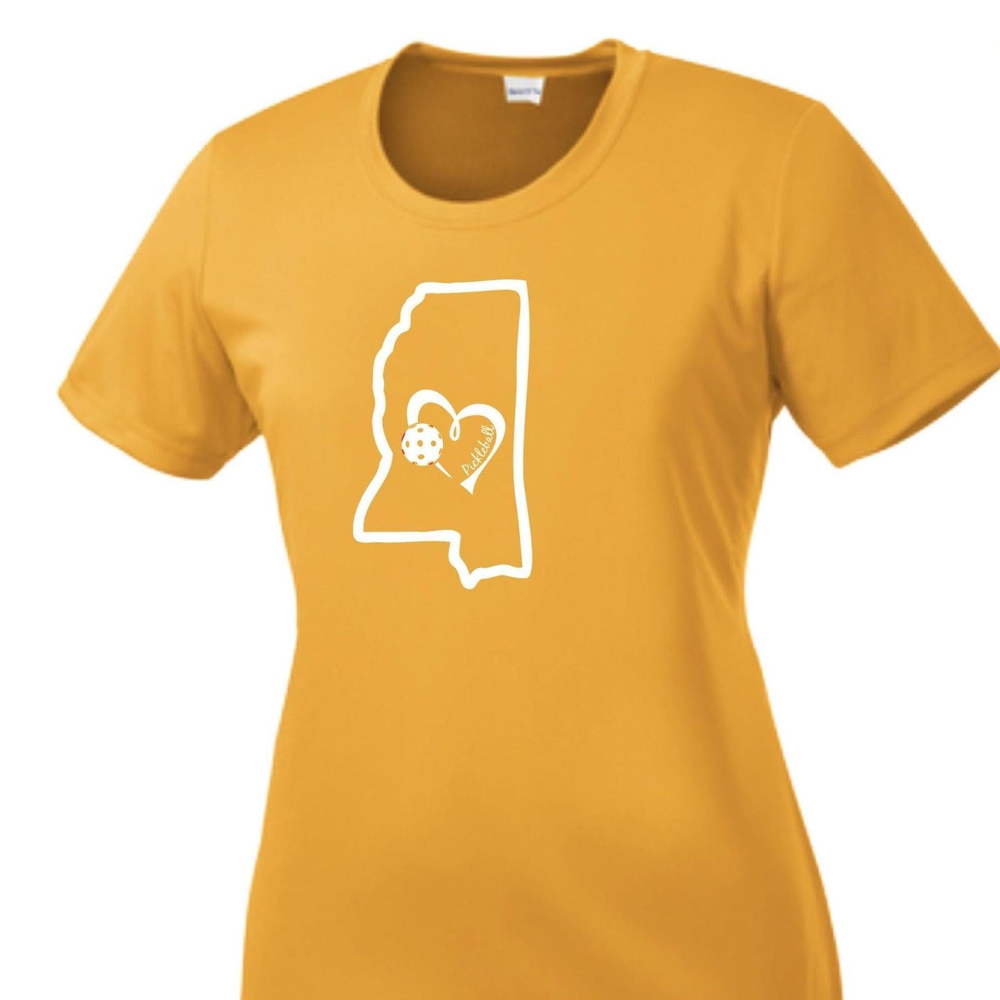 Mississippi State With Pickleball Love | Women’s Short Sleeve Crewneck Pickleball Performance T-Shirts | 100% Polyester
