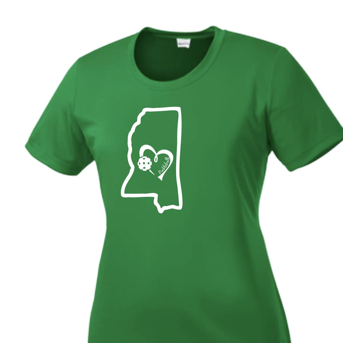 Mississippi State With Pickleball Love | Women’s Short Sleeve Crewneck Pickleball Performance T-Shirts | 100% Polyester