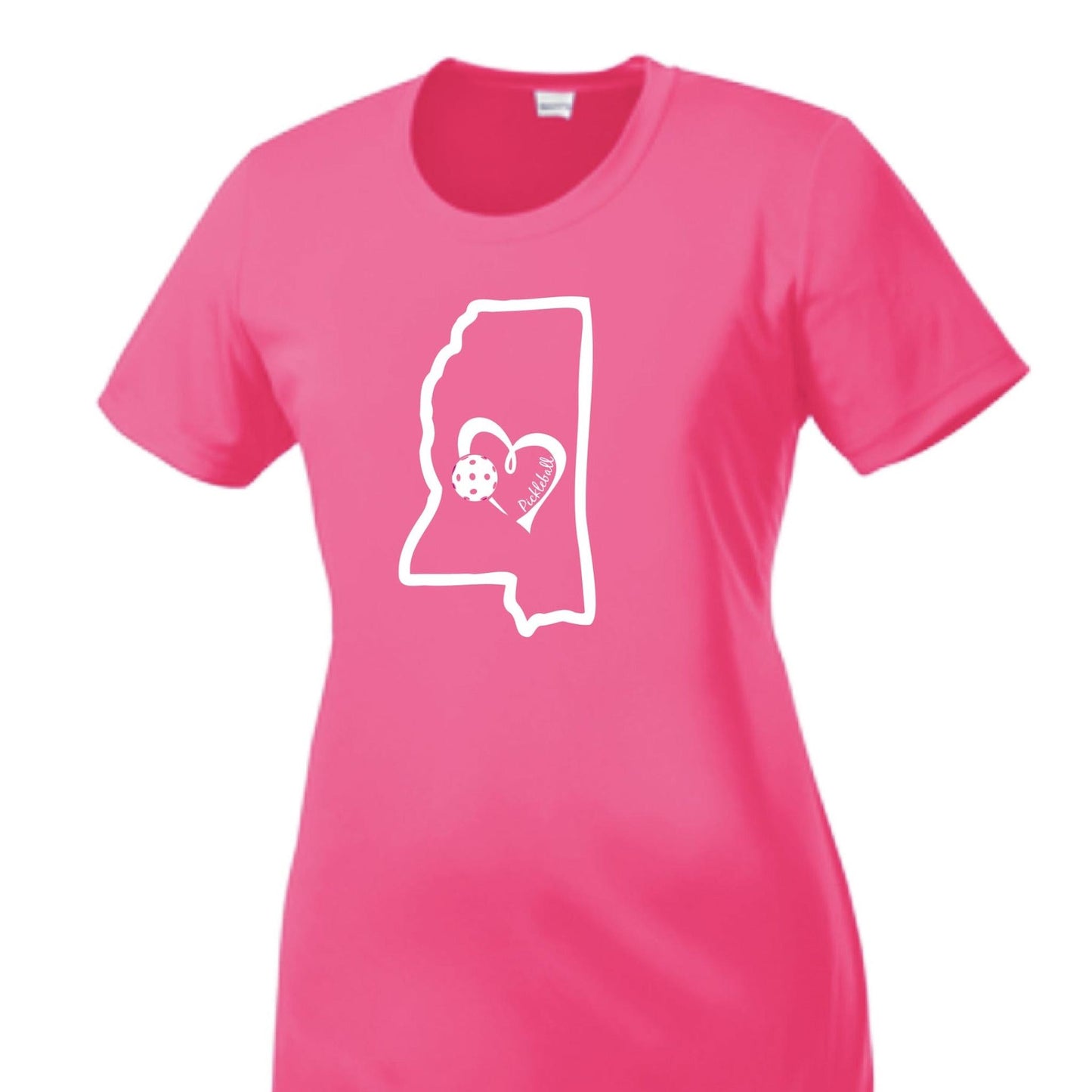 Mississippi State With Pickleball Love | Women’s Short Sleeve Crewneck Pickleball Performance T-Shirts | 100% Polyester