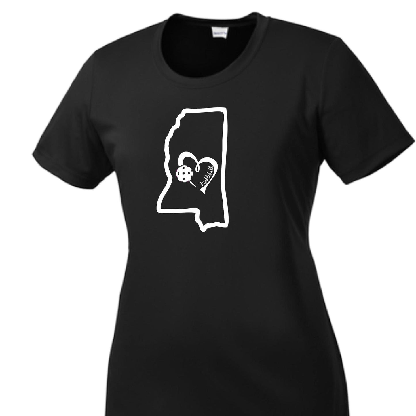 Mississippi State With Pickleball Love | Women’s Short Sleeve Crewneck Pickleball Performance T-Shirts | 100% Polyester